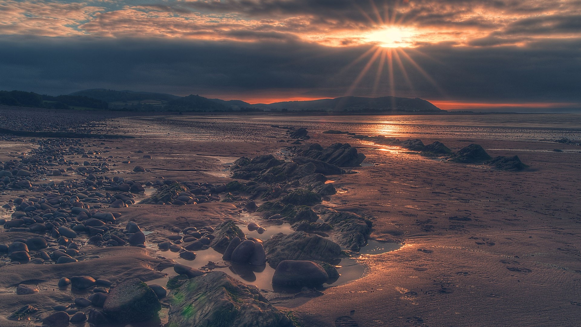 Rocky Beach at Sunset HD Wallpaper
