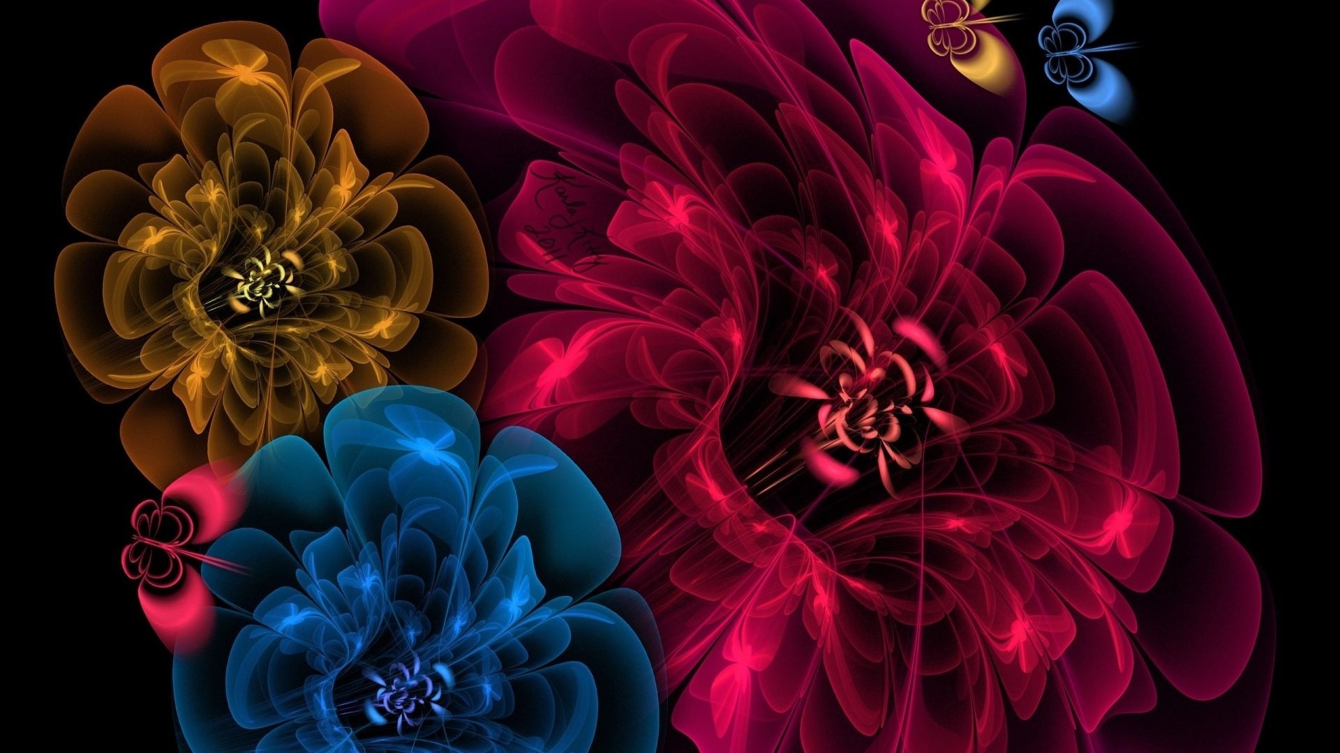 Fractal Flowers and Butterflies HD Wallpaper
