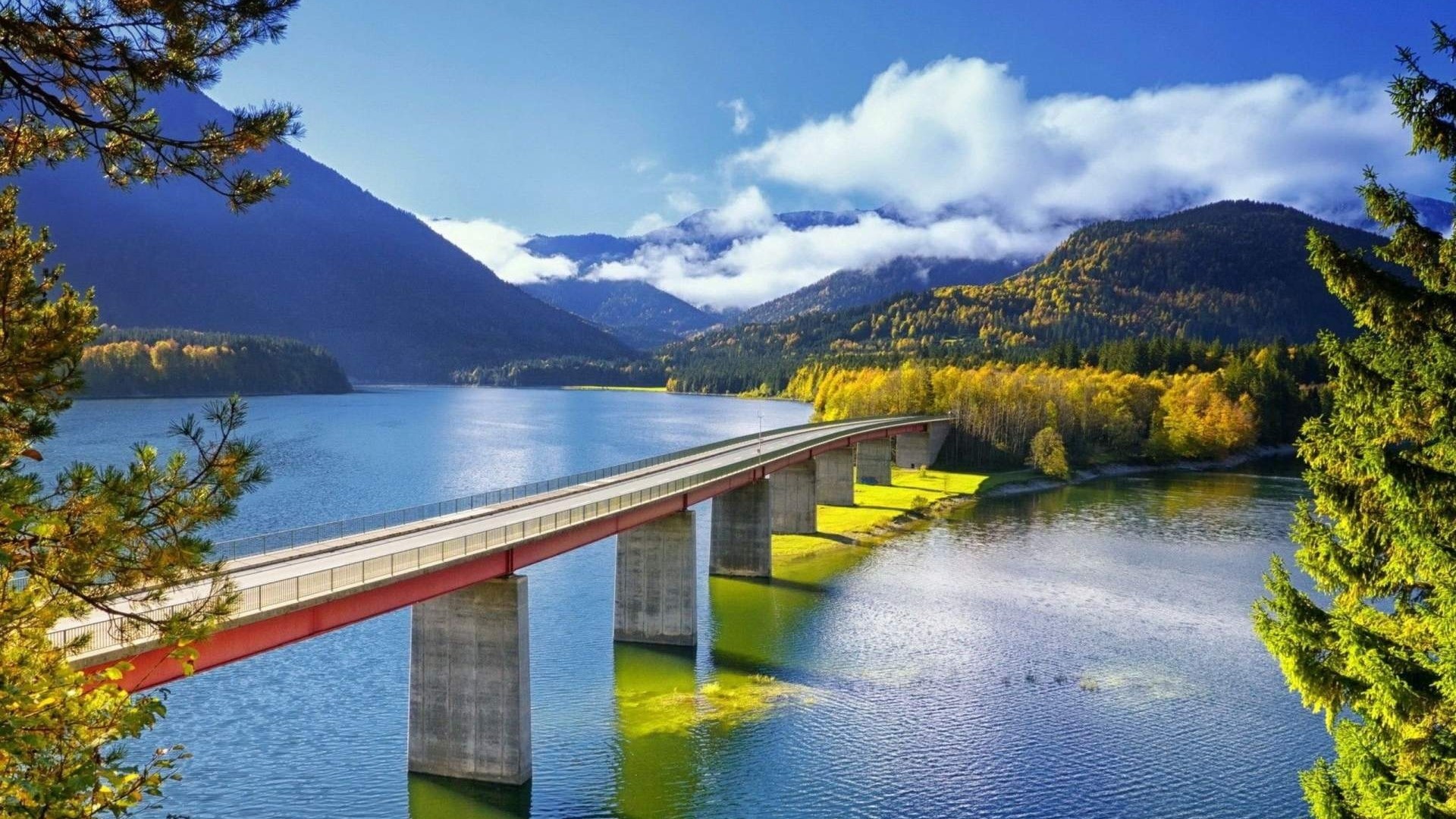 Bridge over a lake in Bavaria, Germany HD Wallpaper