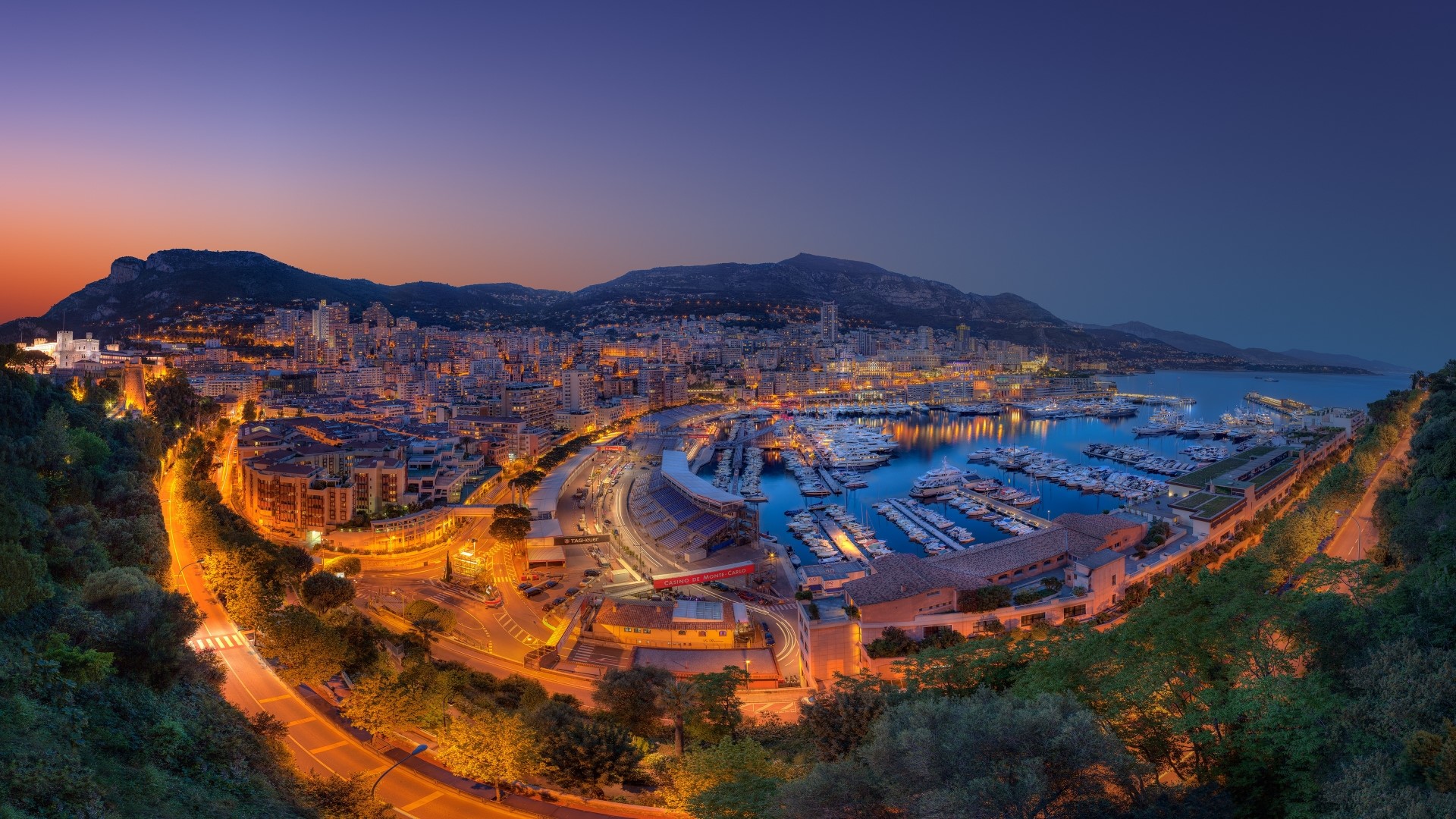 Monte Carlo Harbor at Dusk Panorama HD Wallpaper