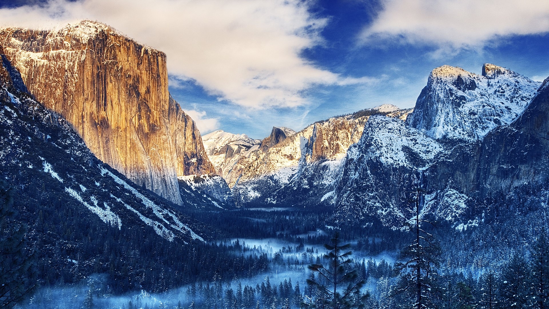 Yosemite Valley Snow Sunset HD Wallpaper