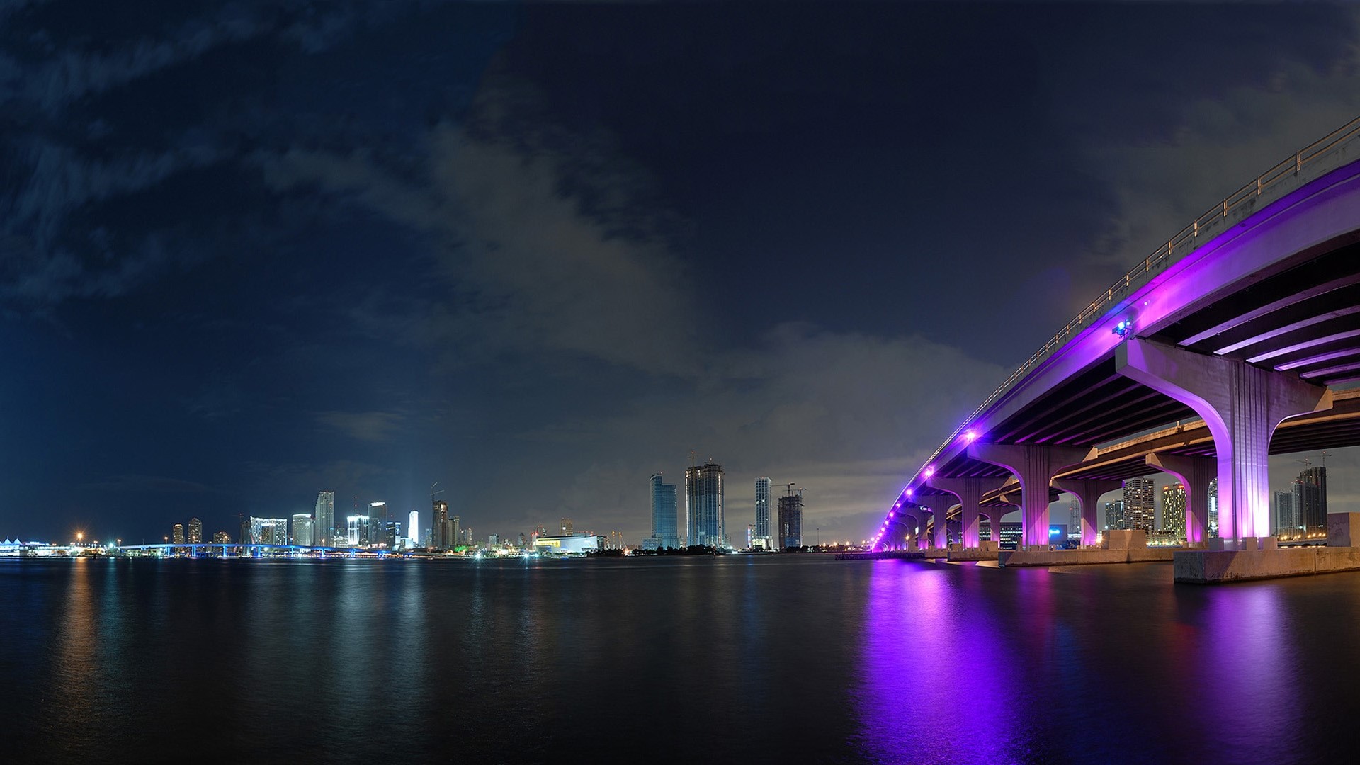 Miami Bridge with Colorful Lights at Night HD Wallpaper