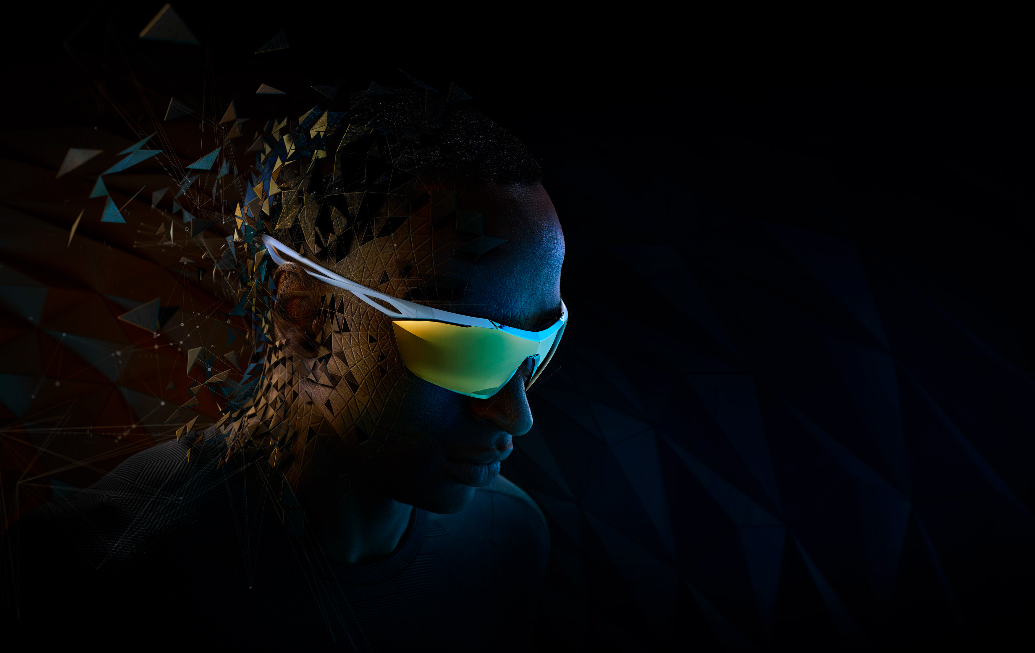 Man wearing Nike Vision sunglasses with digital fragmentation HD Wallpaper