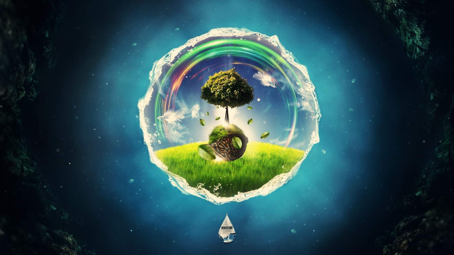 Earth bubble with tree and water drop HD Wallpaper