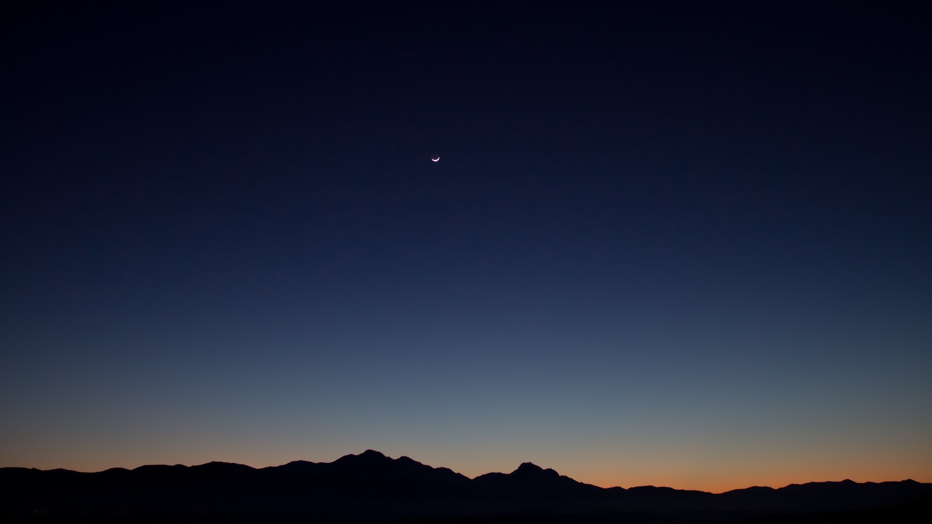 Crescent Moon Over Mountain Silhouette at Dusk HD Wallpaper
