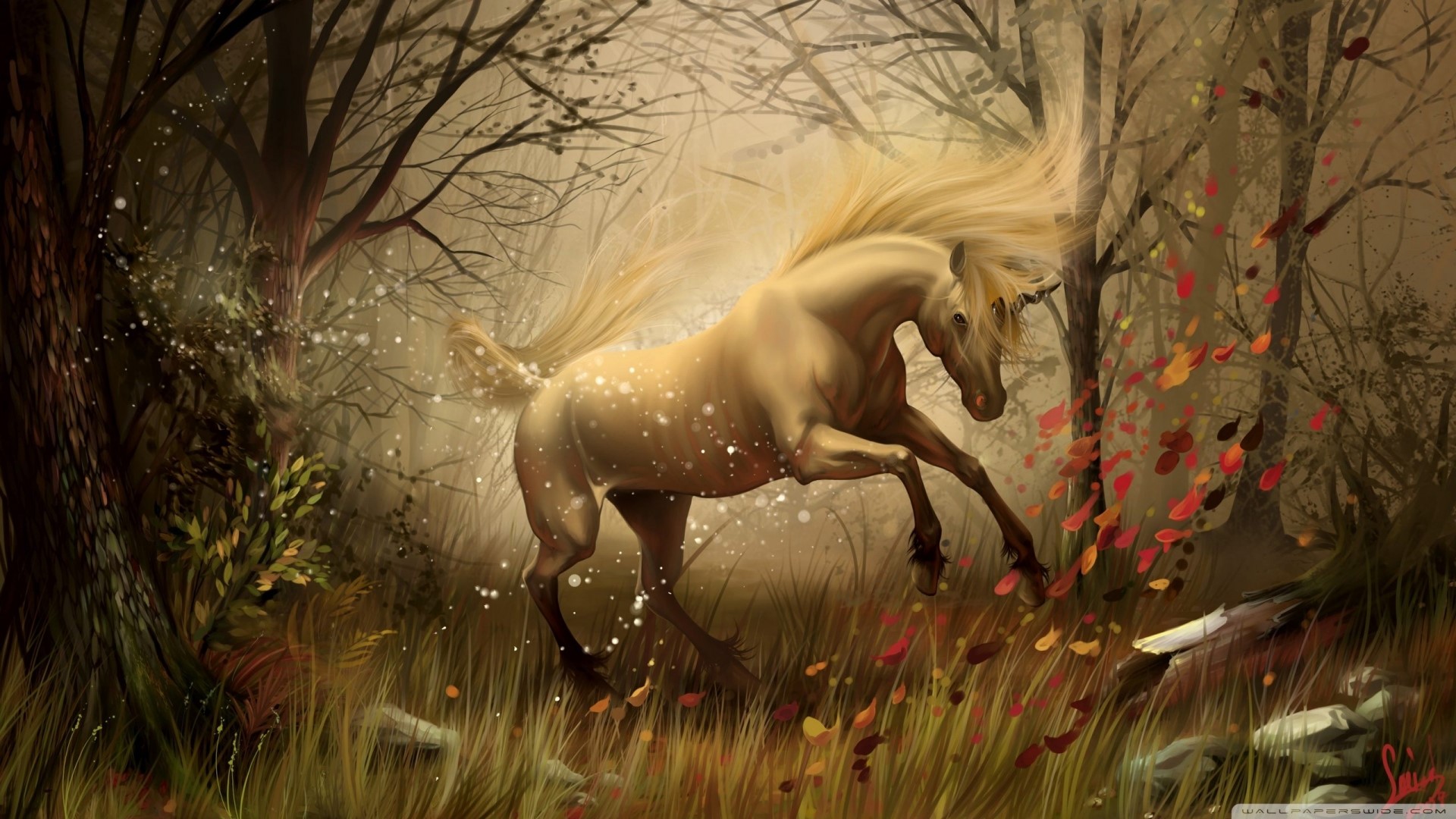 Unicorn from Fairy Tail in a forest HD Wallpaper