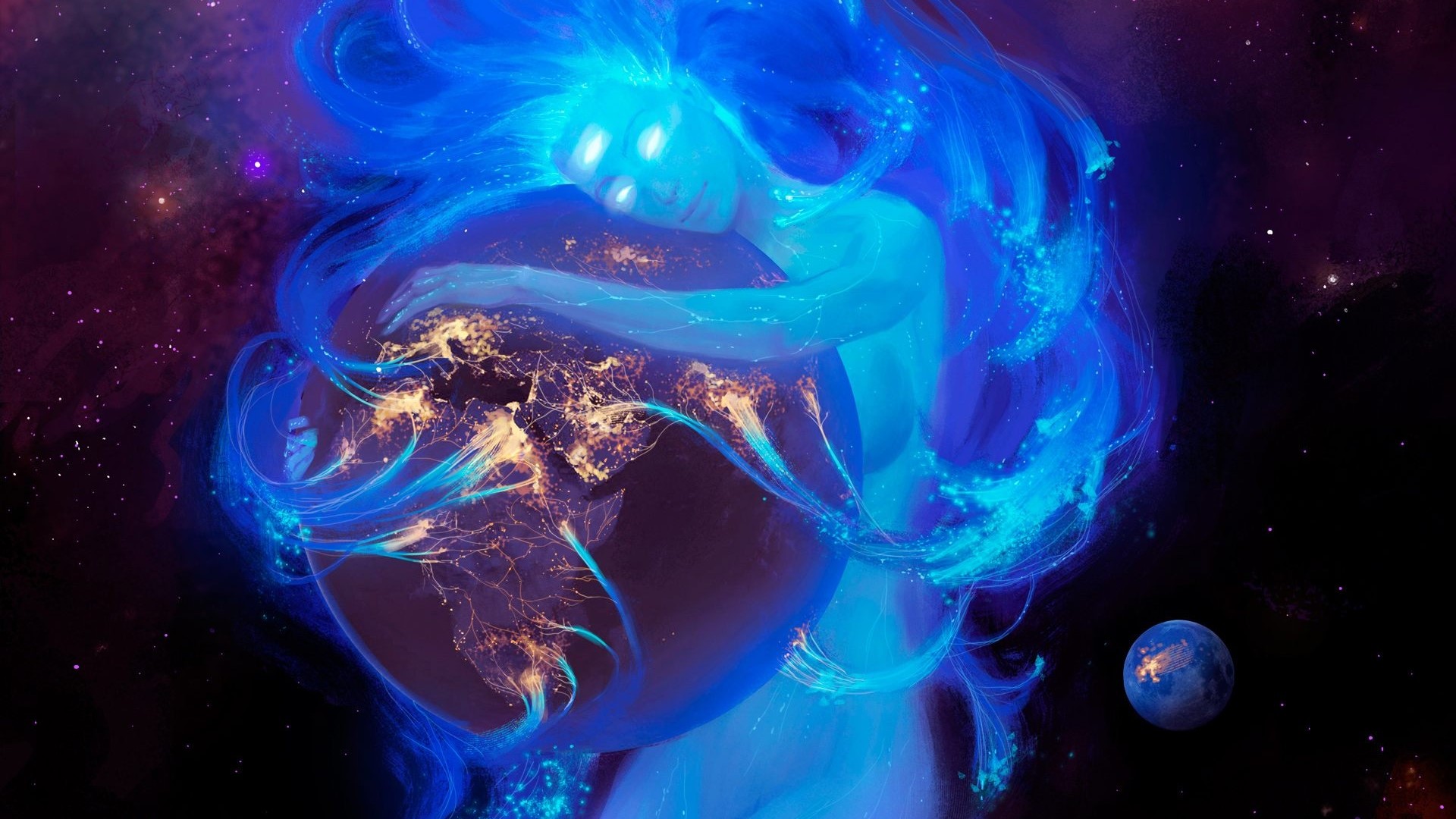 Cosmic Being Embracing Planet Earth HD Wallpaper