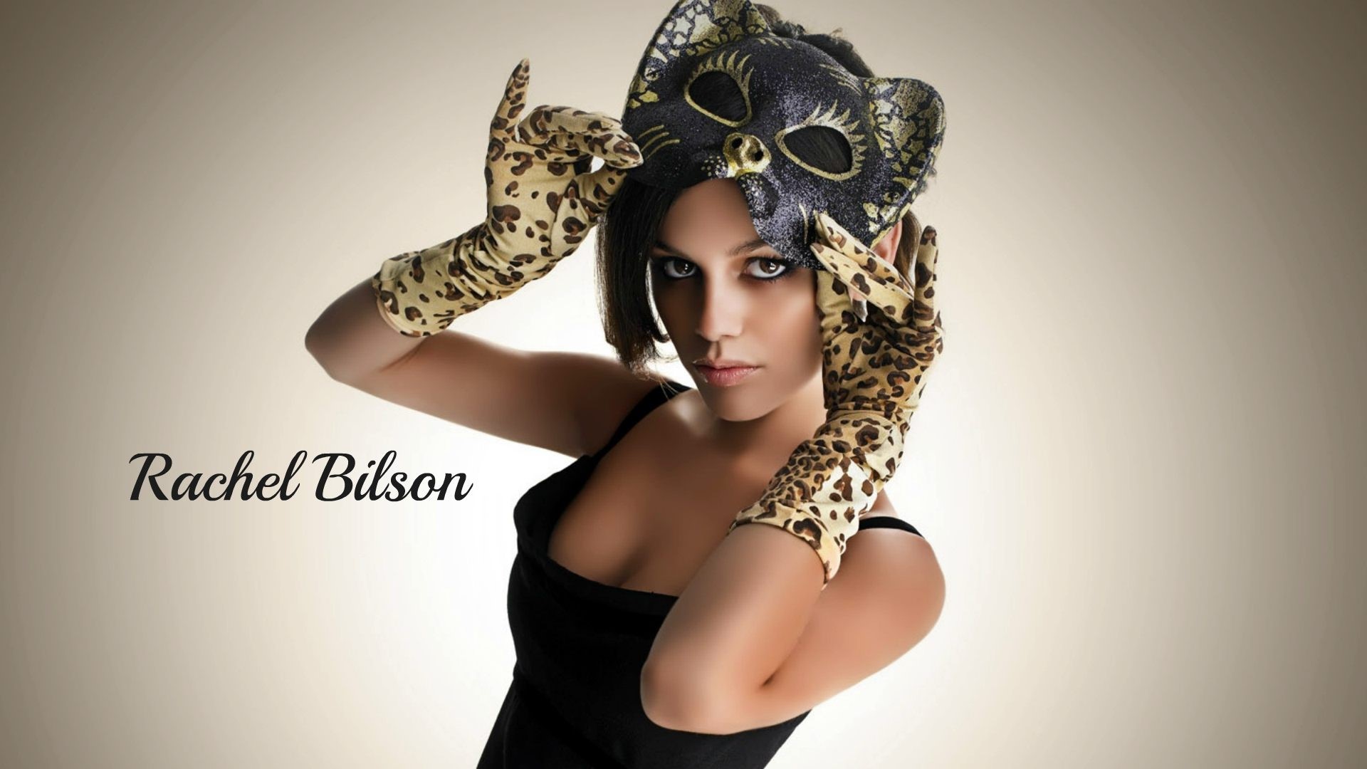 Rachel Bilson wearing a cat mask and leopard print gloves HD Wallpaper