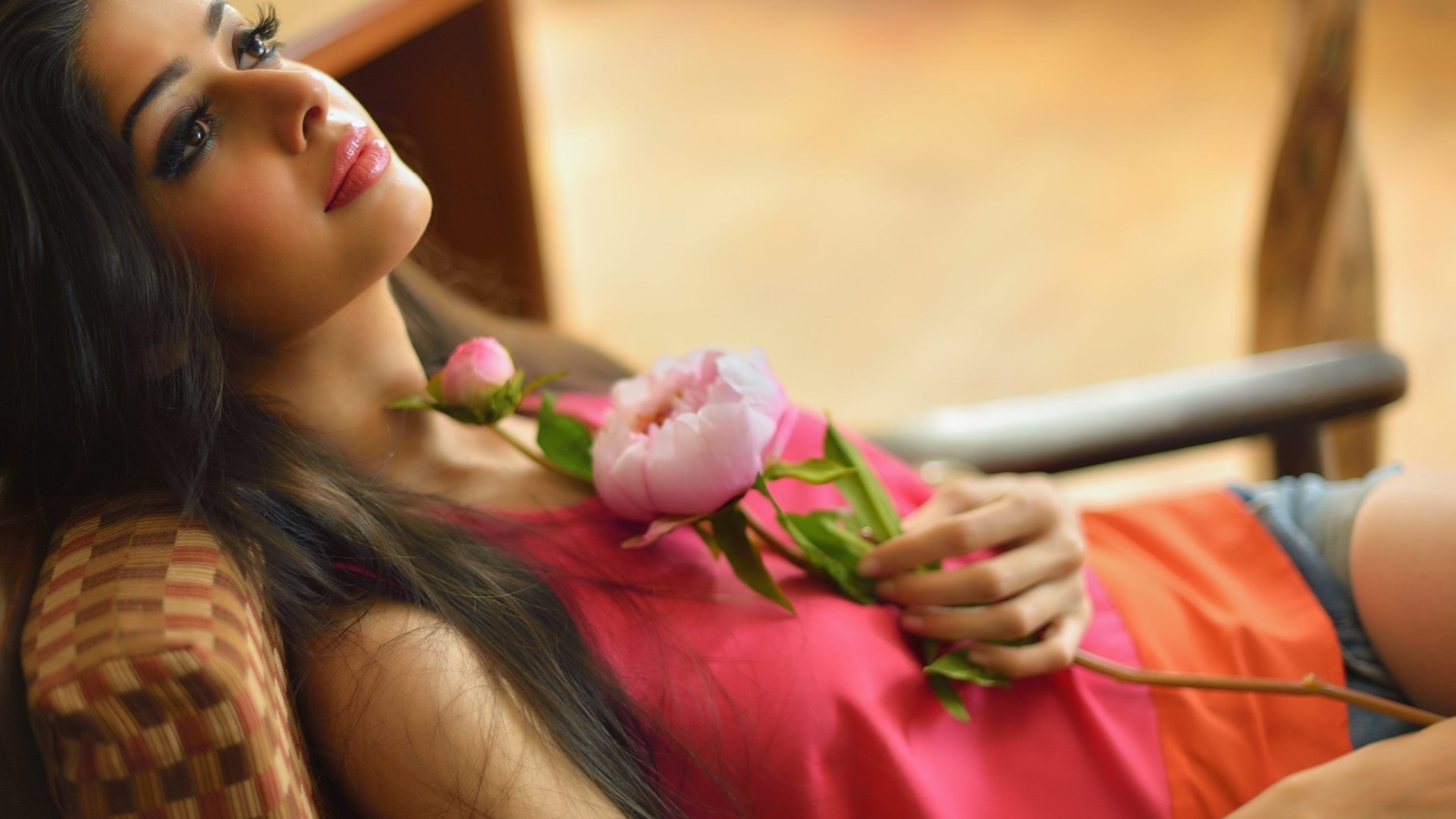 Palak Jain with pink peonies HD Wallpaper