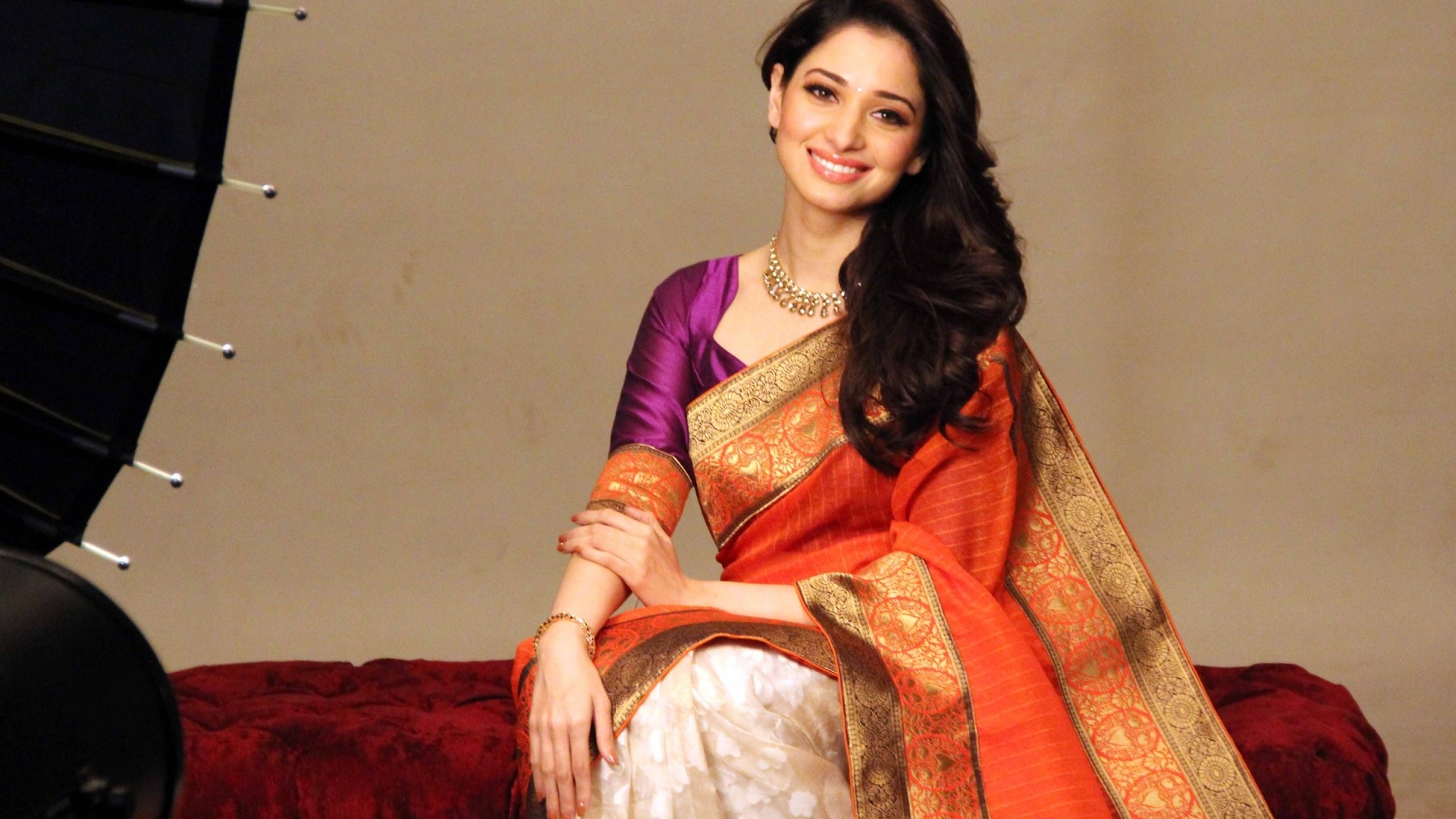 Tamanna Bhatia in Orange Saree Photoshoot HD Wallpaper