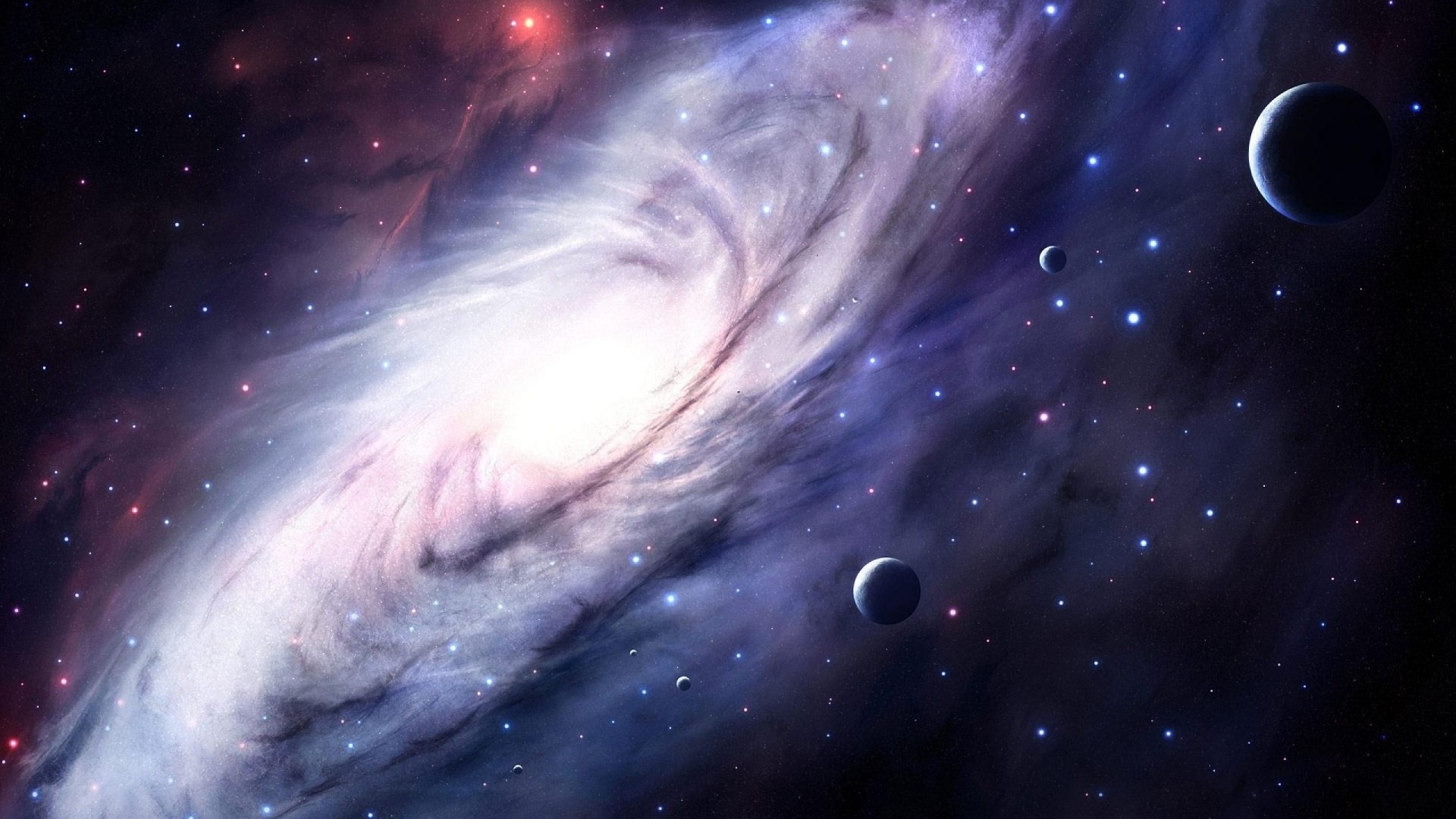 Spiral Galaxy with Planets in Space HD Wallpaper