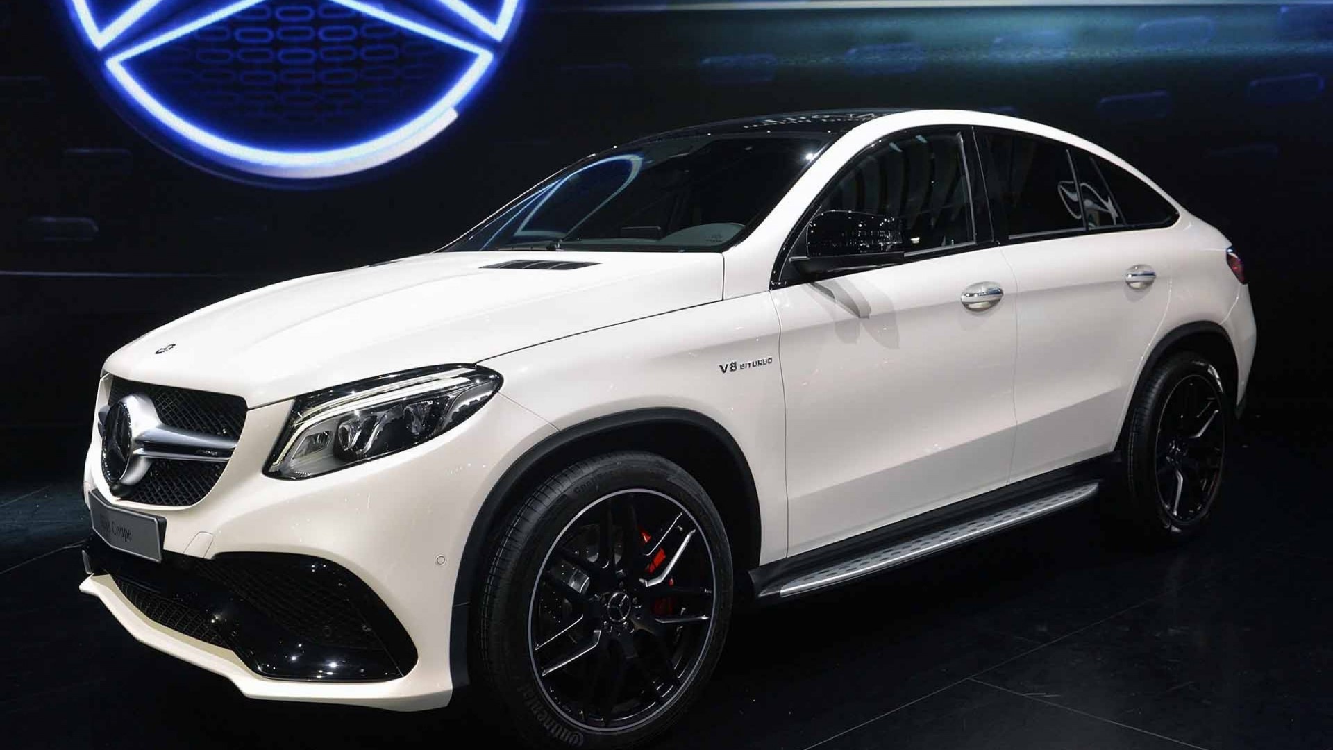 White Mercedes-Benz GLE Coupe with V8 BITURBO badge HD Wallpaper