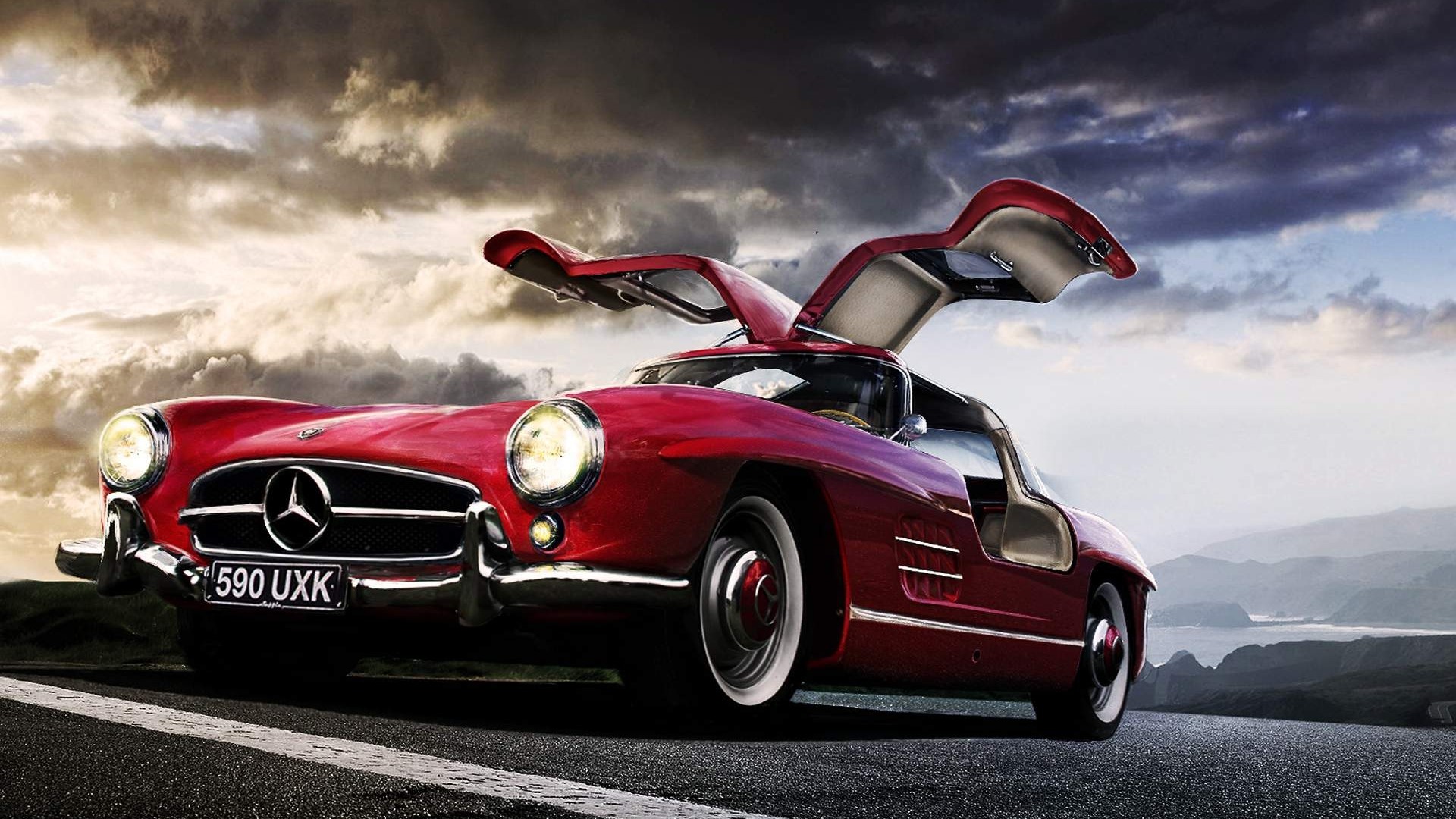 Red Mercedes-Benz 300 SL Gullwing car HD Wallpaper