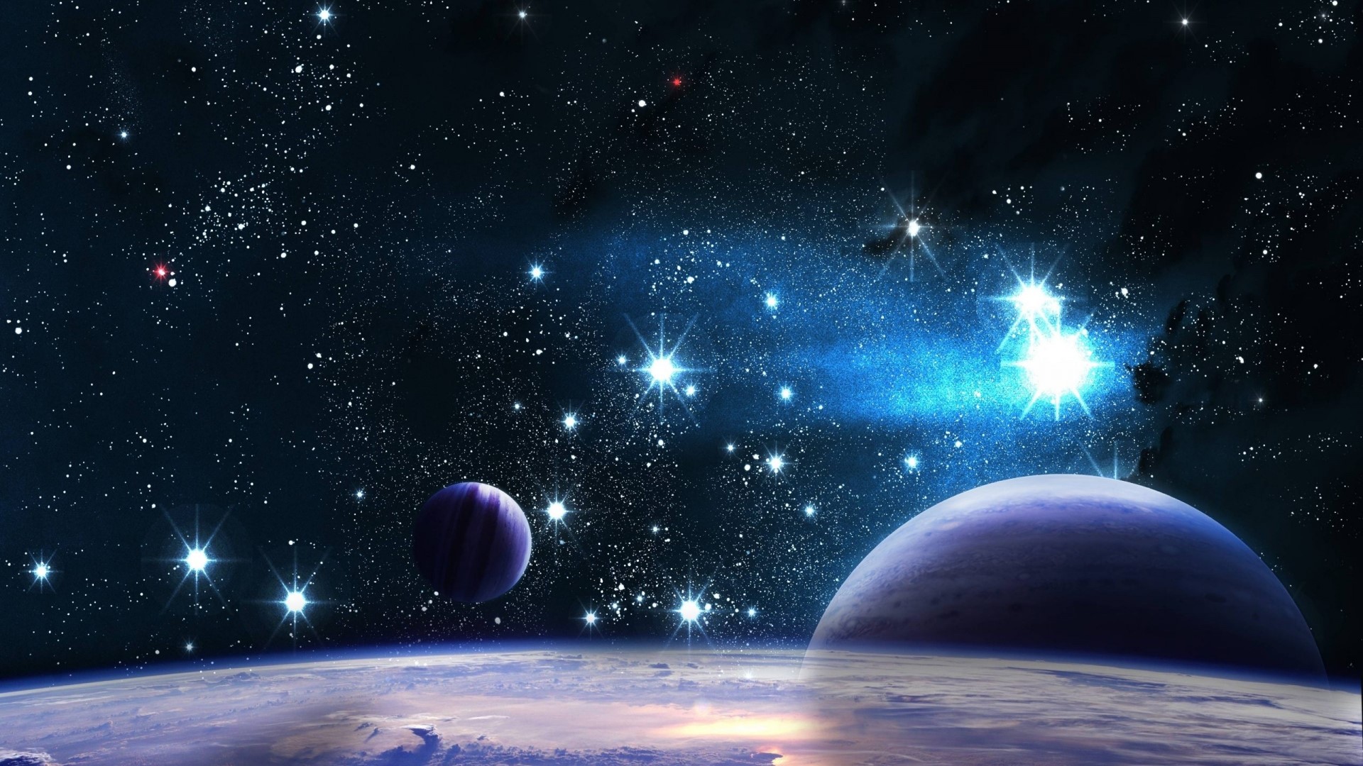 Cosmic Scene with Planets and Stars HD Wallpaper