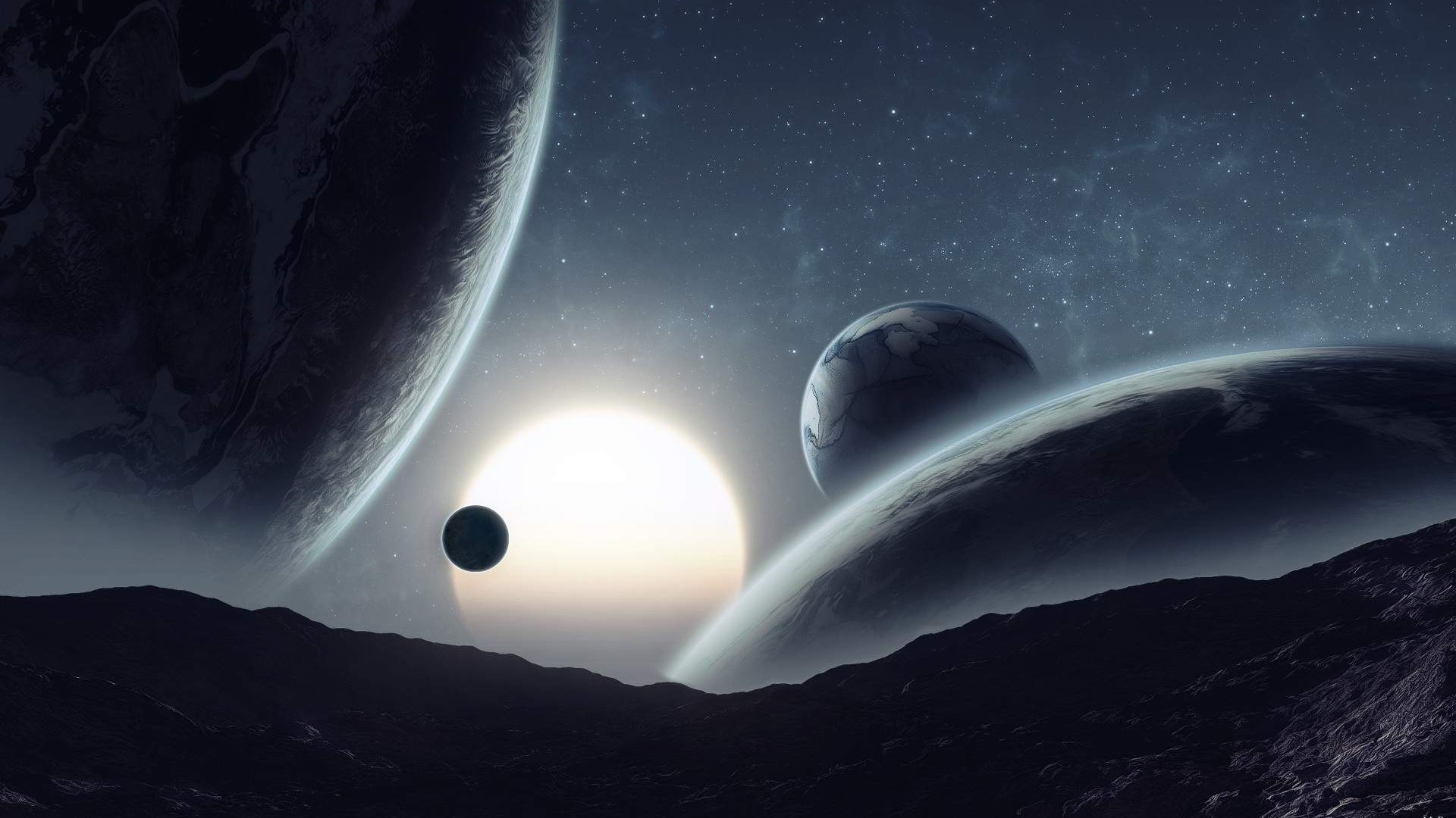 Planets and a star in deep space HD Wallpaper