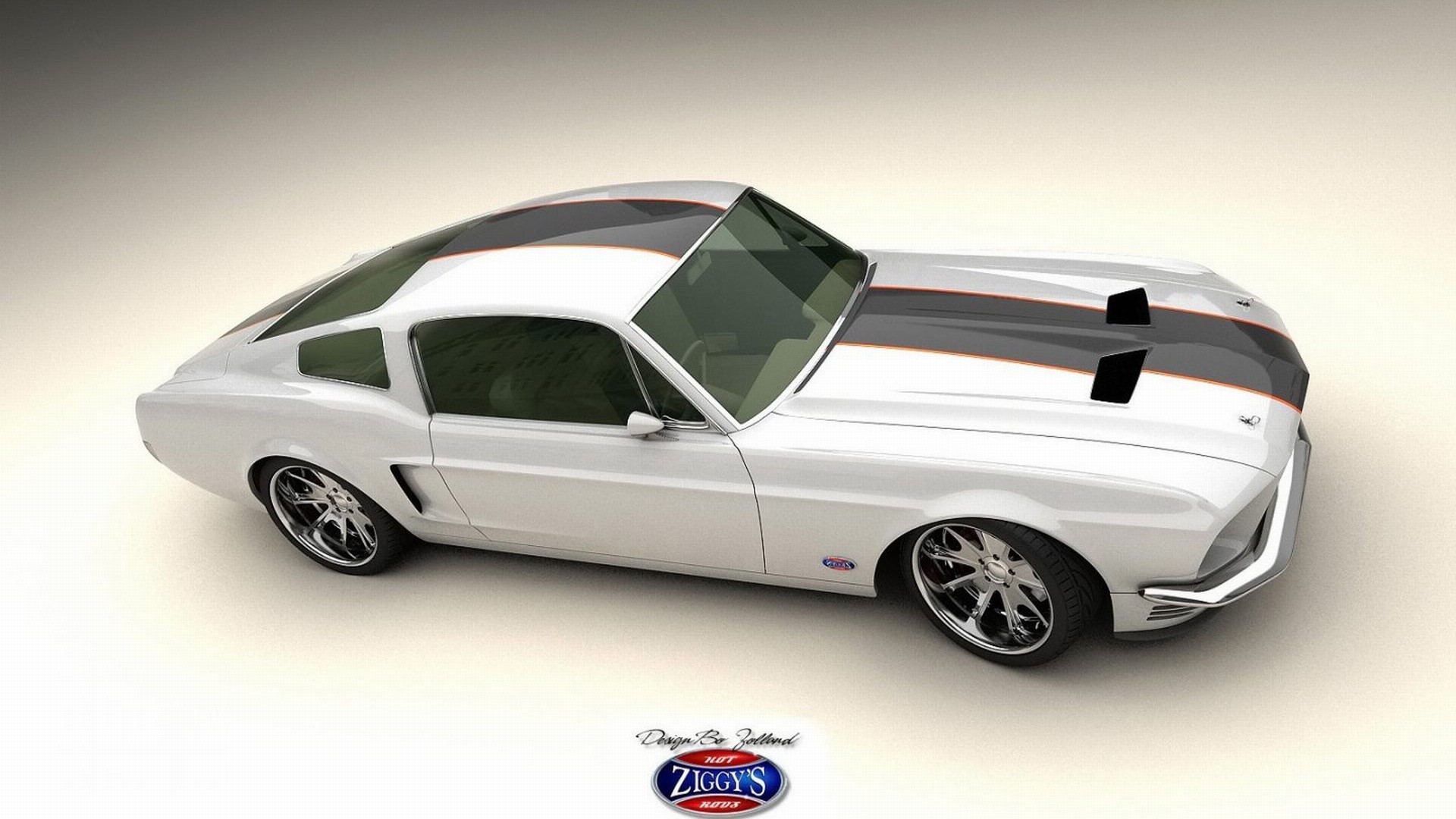 White Ford Mustang with Black Stripes HD Wallpaper