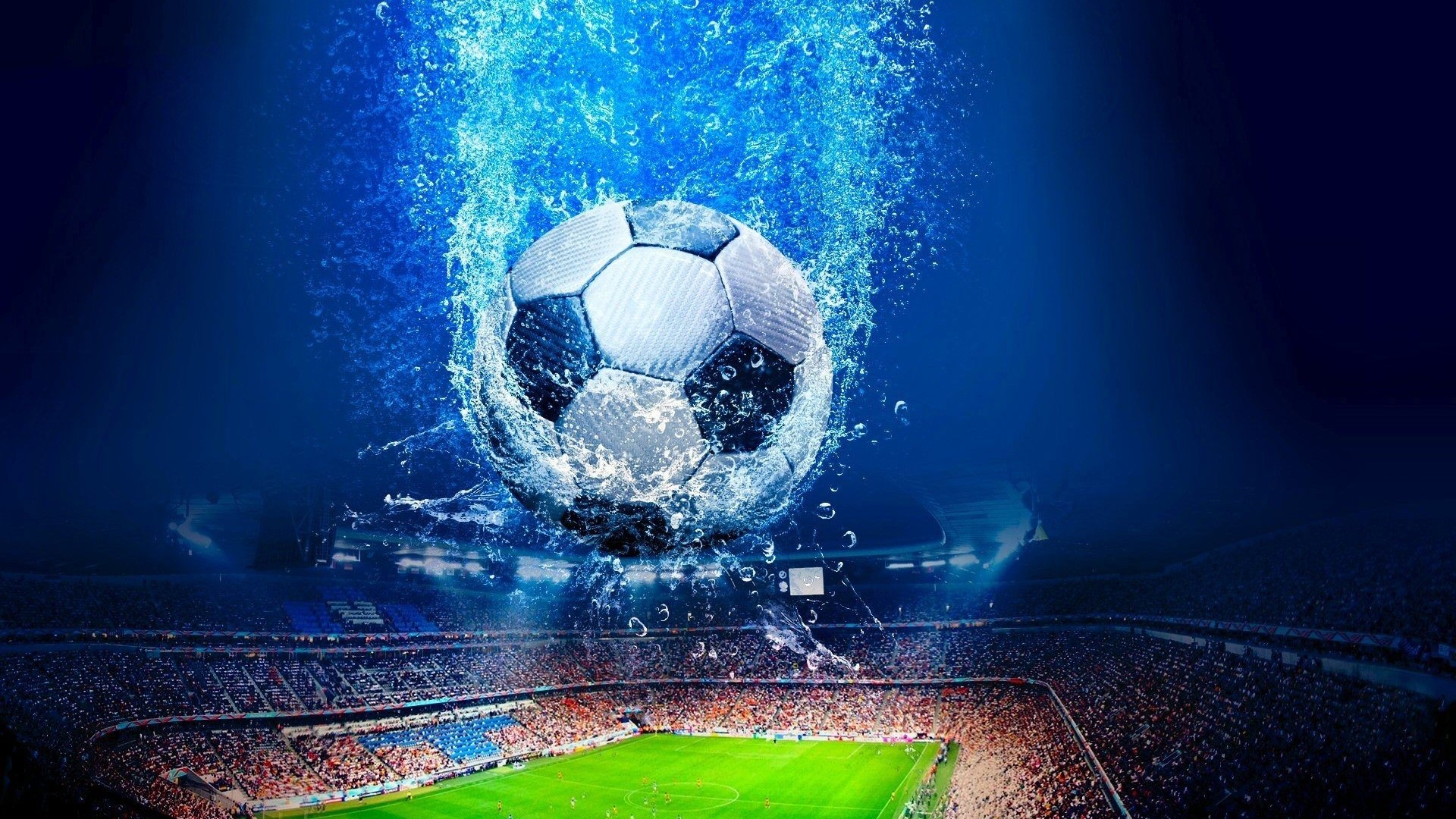 Football in Water Splash Stadium HD Wallpaper