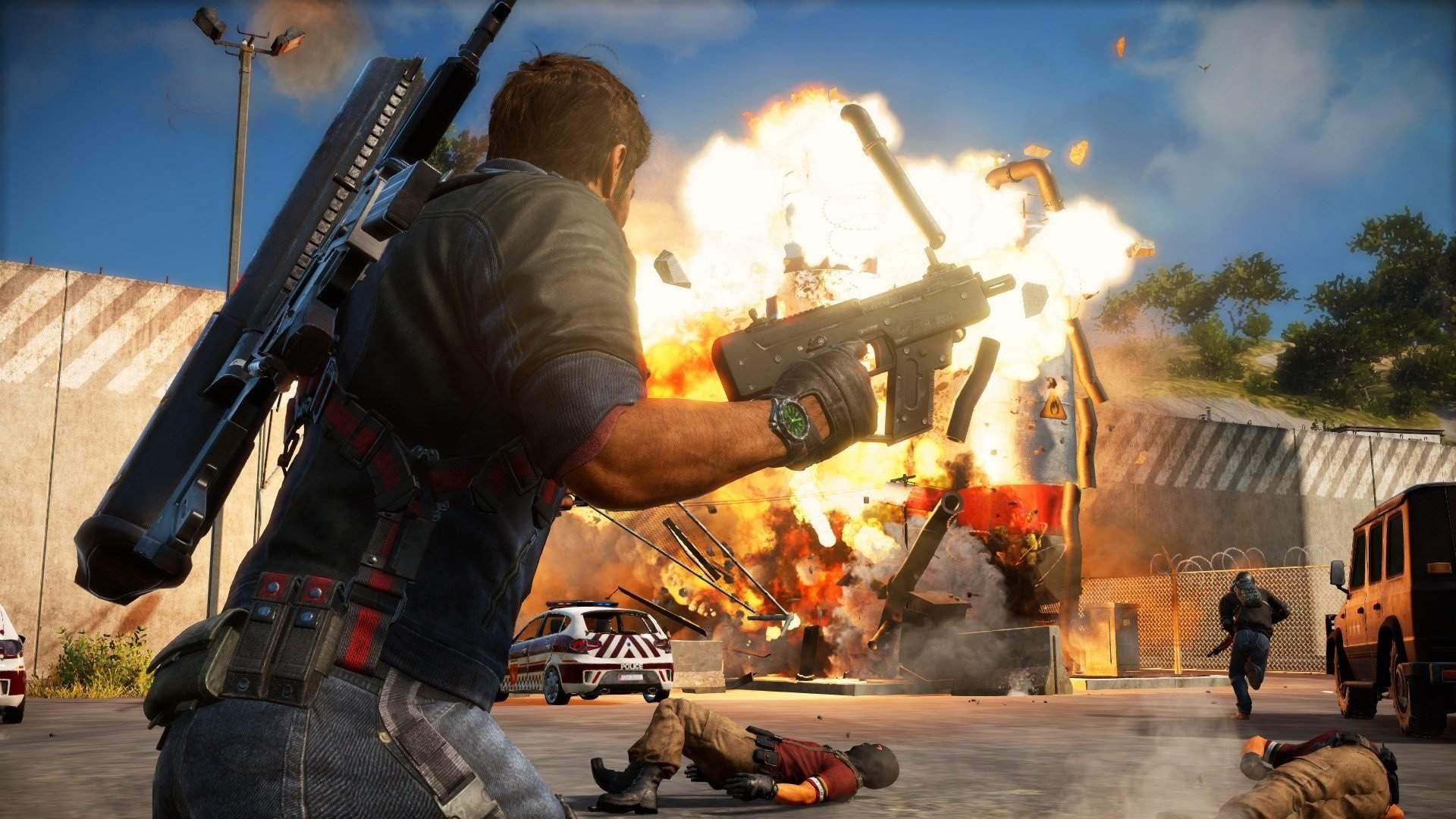 Rico Rodriguez from Just Cause 3 in an explosion HD Wallpaper
