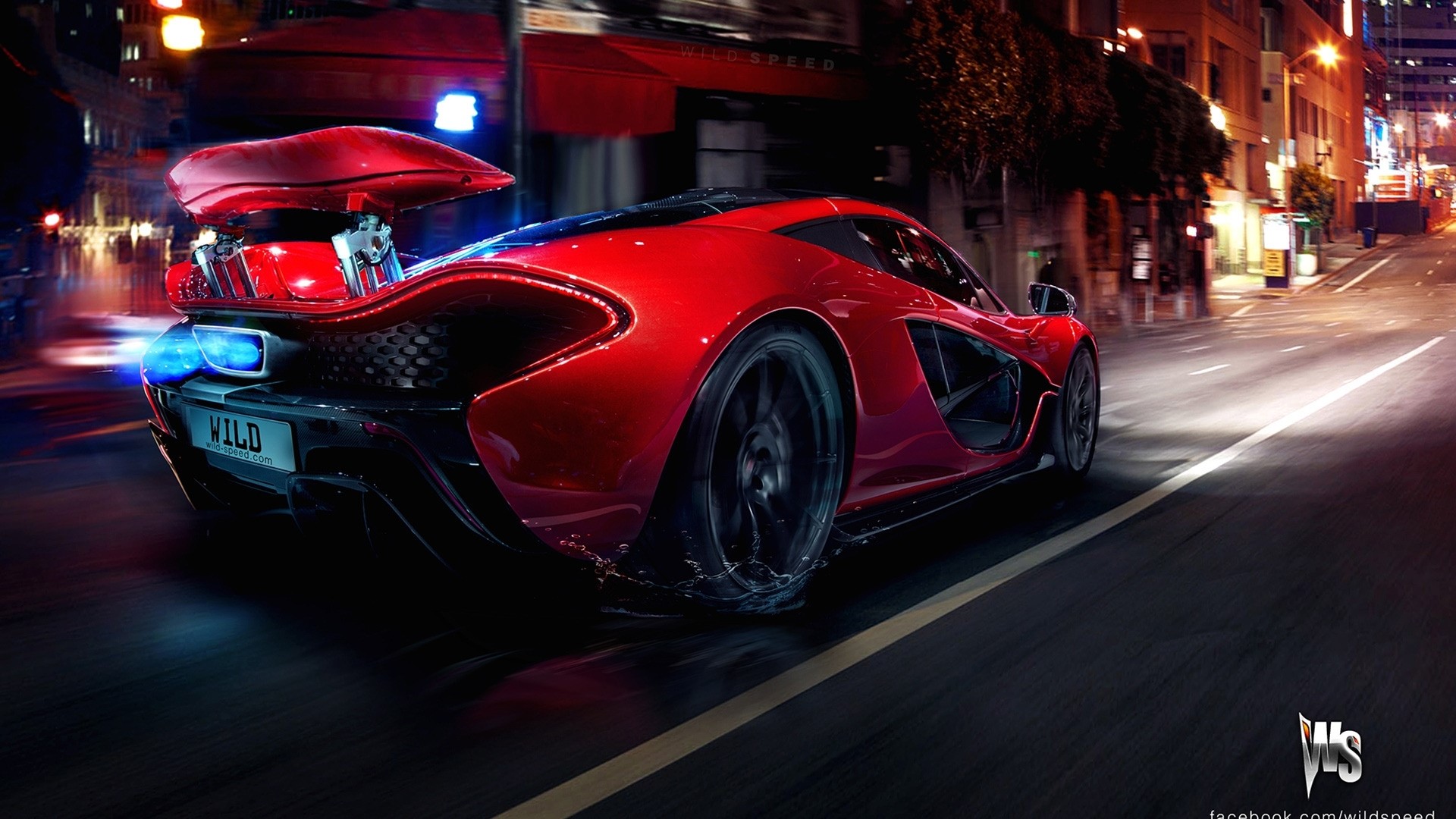 Red McLaren P1 Super Sports Car Driving at Night HD Wallpaper