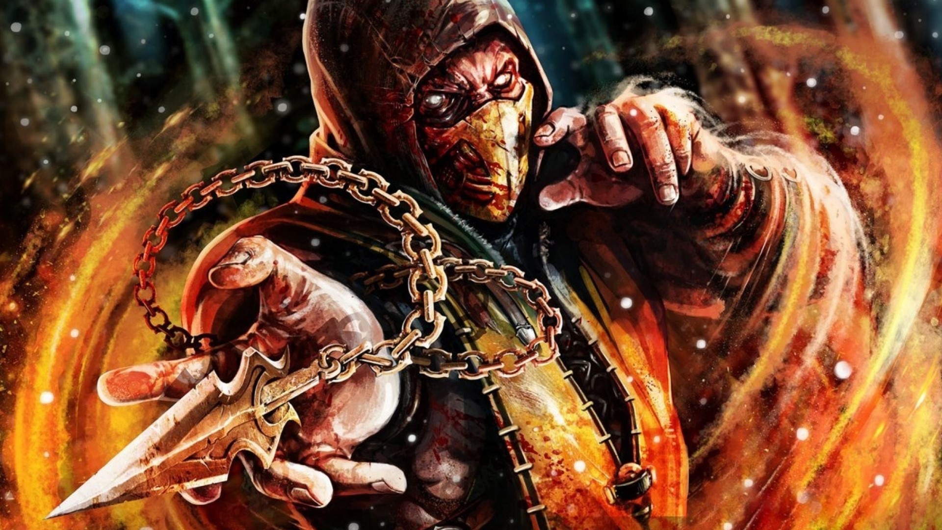 Scorpion from Mortal Kombat X with chain and kunai HD Wallpaper