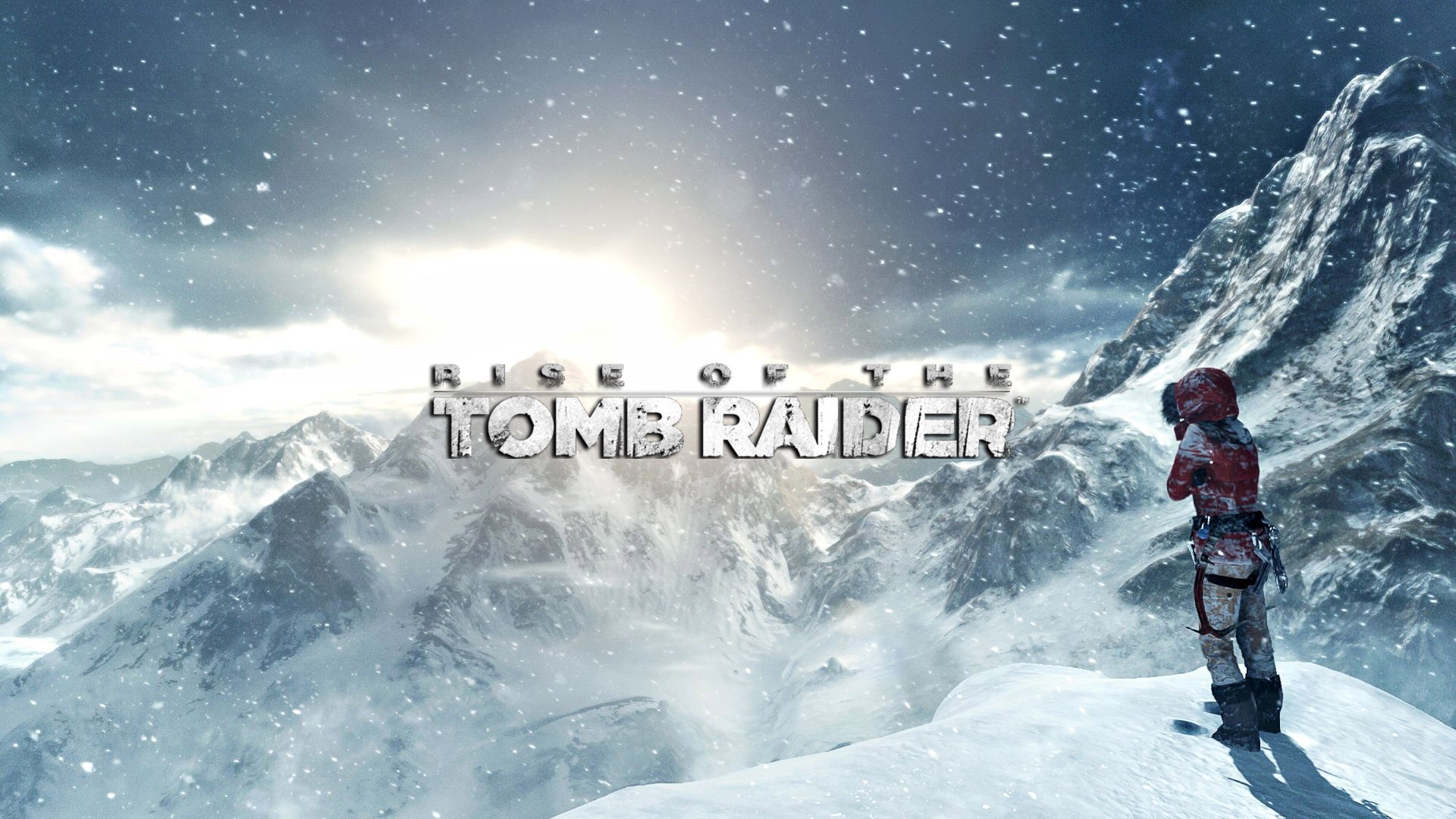Rise of the Tomb Raider game title over snowy mountains HD Wallpaper
