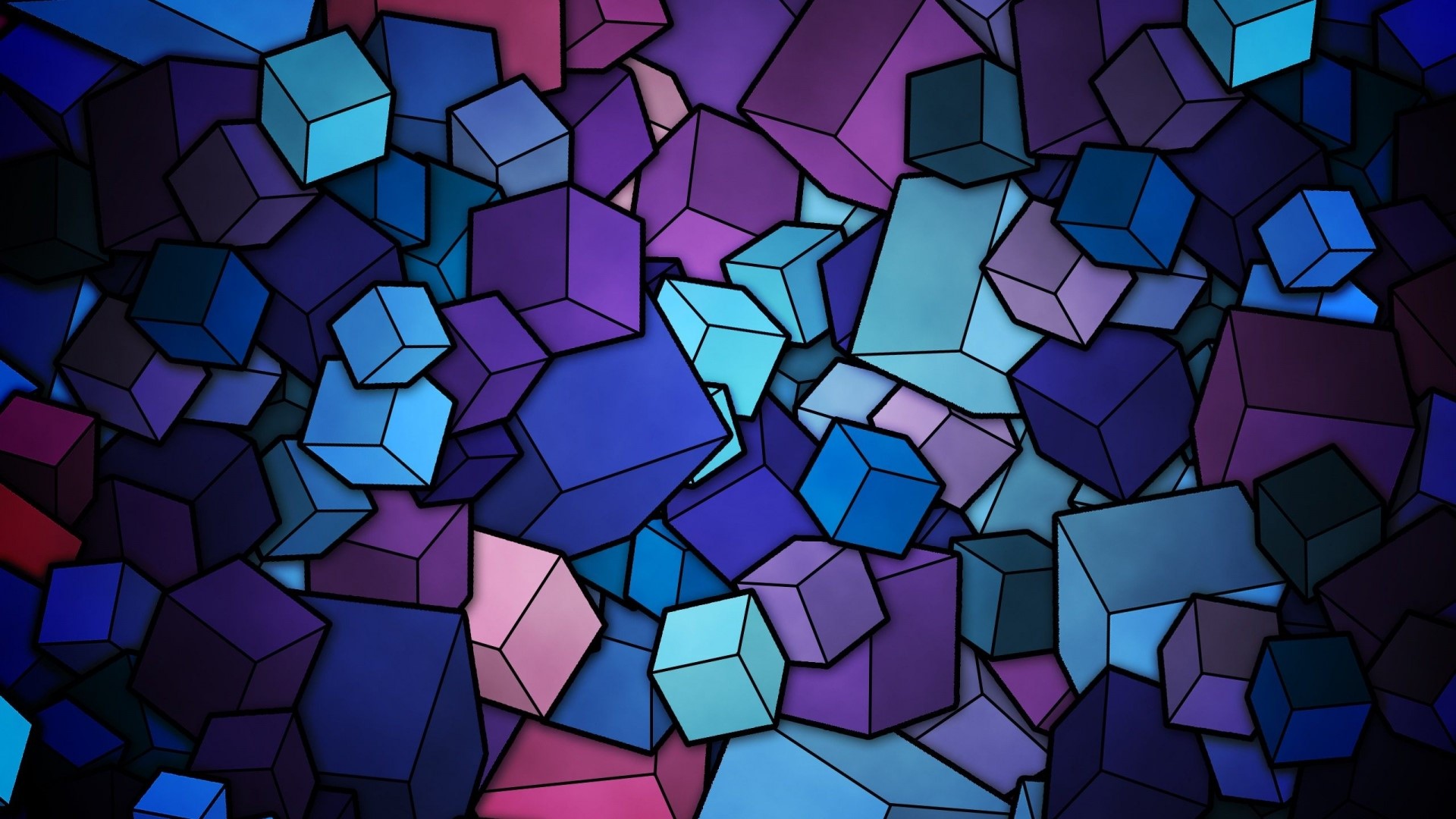 Abstract Cubes Pattern in Blue and Purple Tones HD Wallpaper