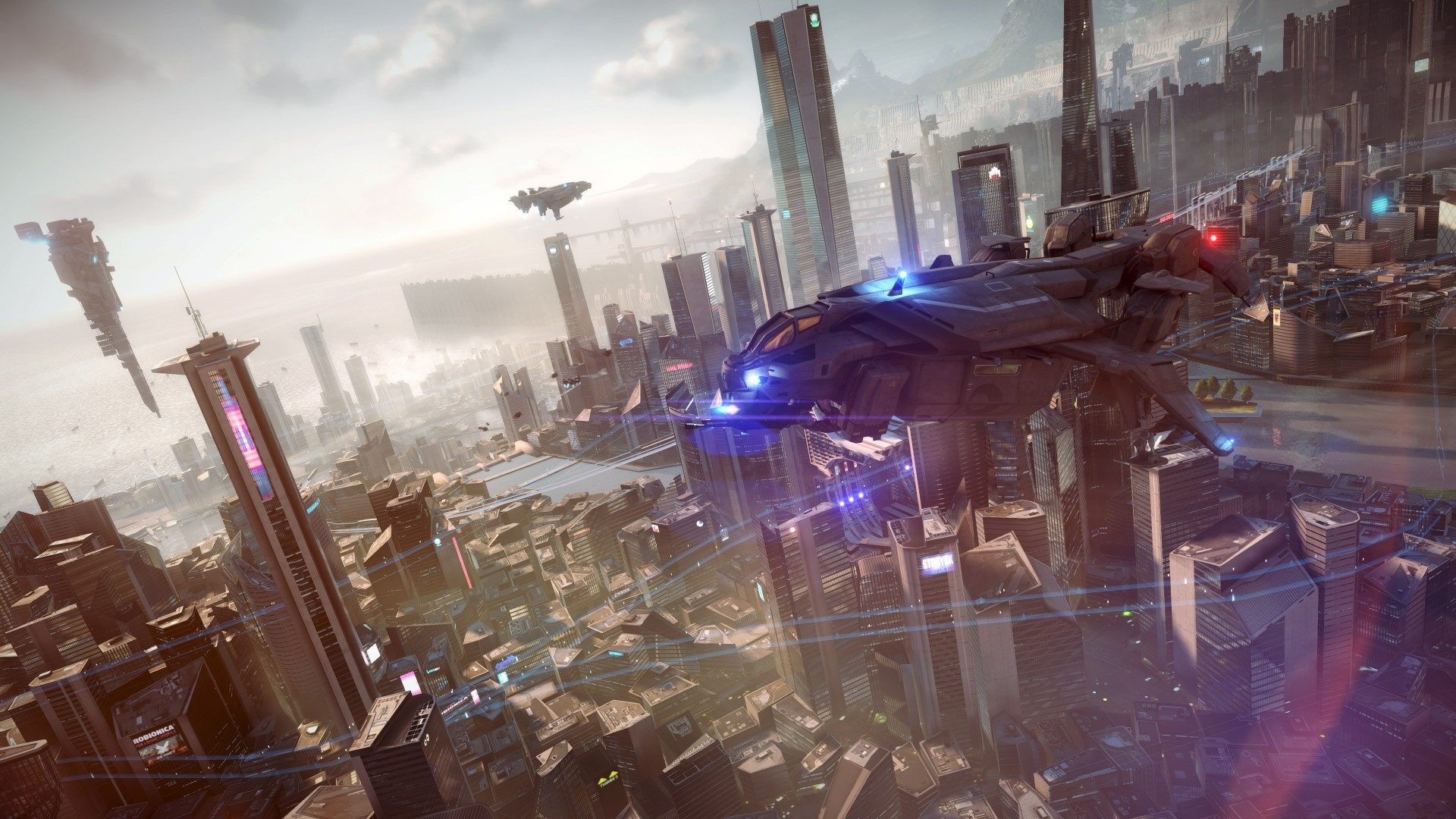 Killzone Shadow Fall Ship flying over futuristic city HD Wallpaper