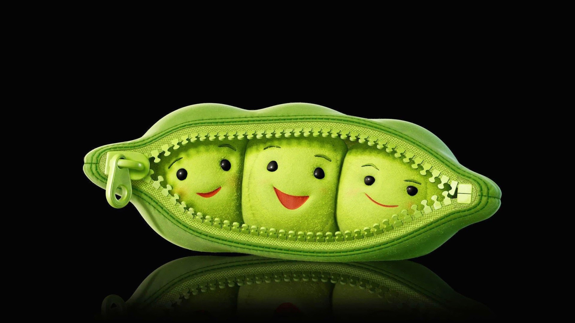 Three smiling peas in a pod HD Wallpaper