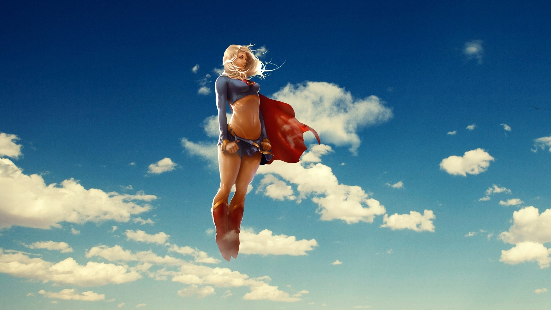 Supergirl flying in the sky HD Wallpaper
