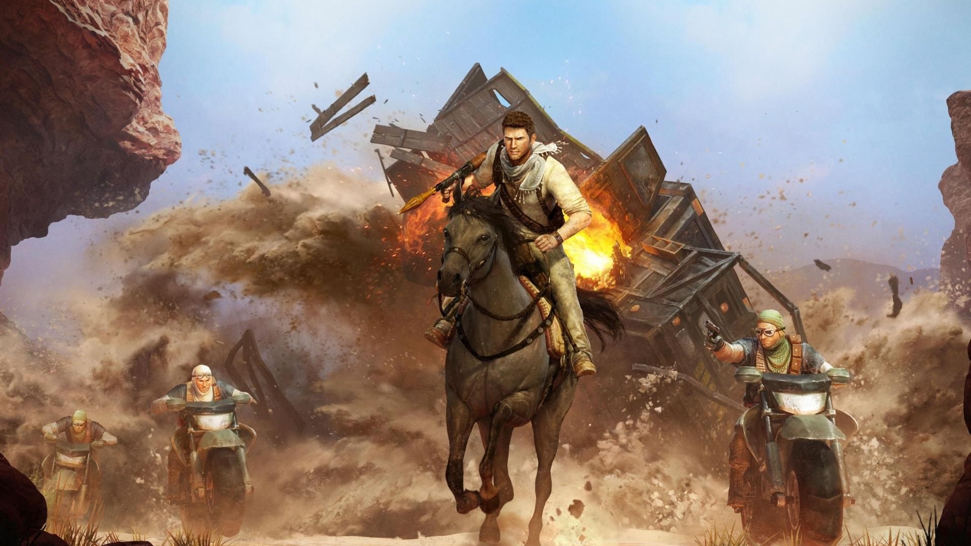 Nathan Drake on horseback in Uncharted 3 HD Wallpaper