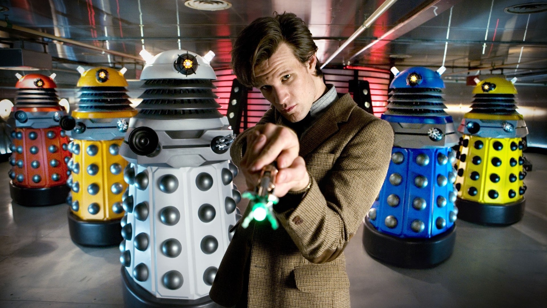 Matt Smith as the Doctor with Daleks HD Wallpaper