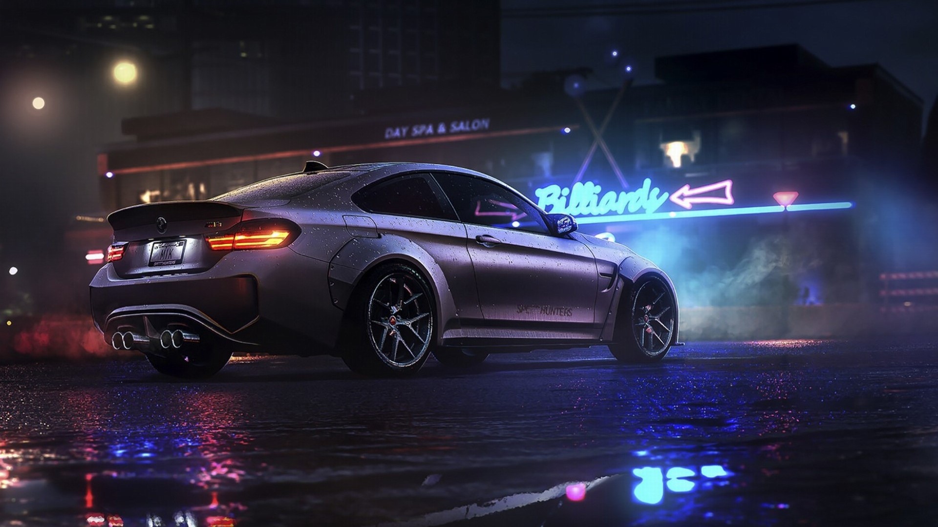 BMW M4 Coupe on wet street at night HD Wallpaper