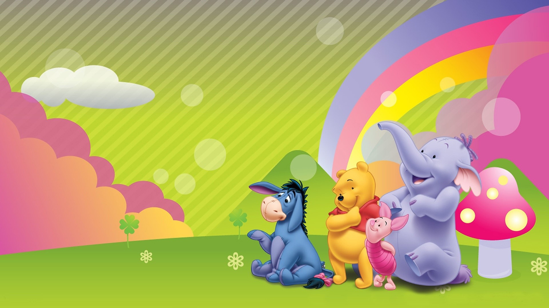Winnie the Pooh and Friends with Rainbow HD Wallpaper