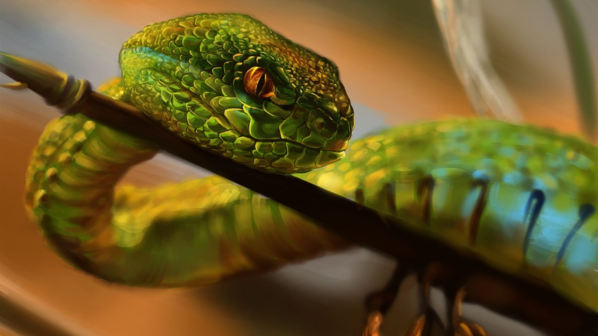 Green snake art painting HD Wallpaper