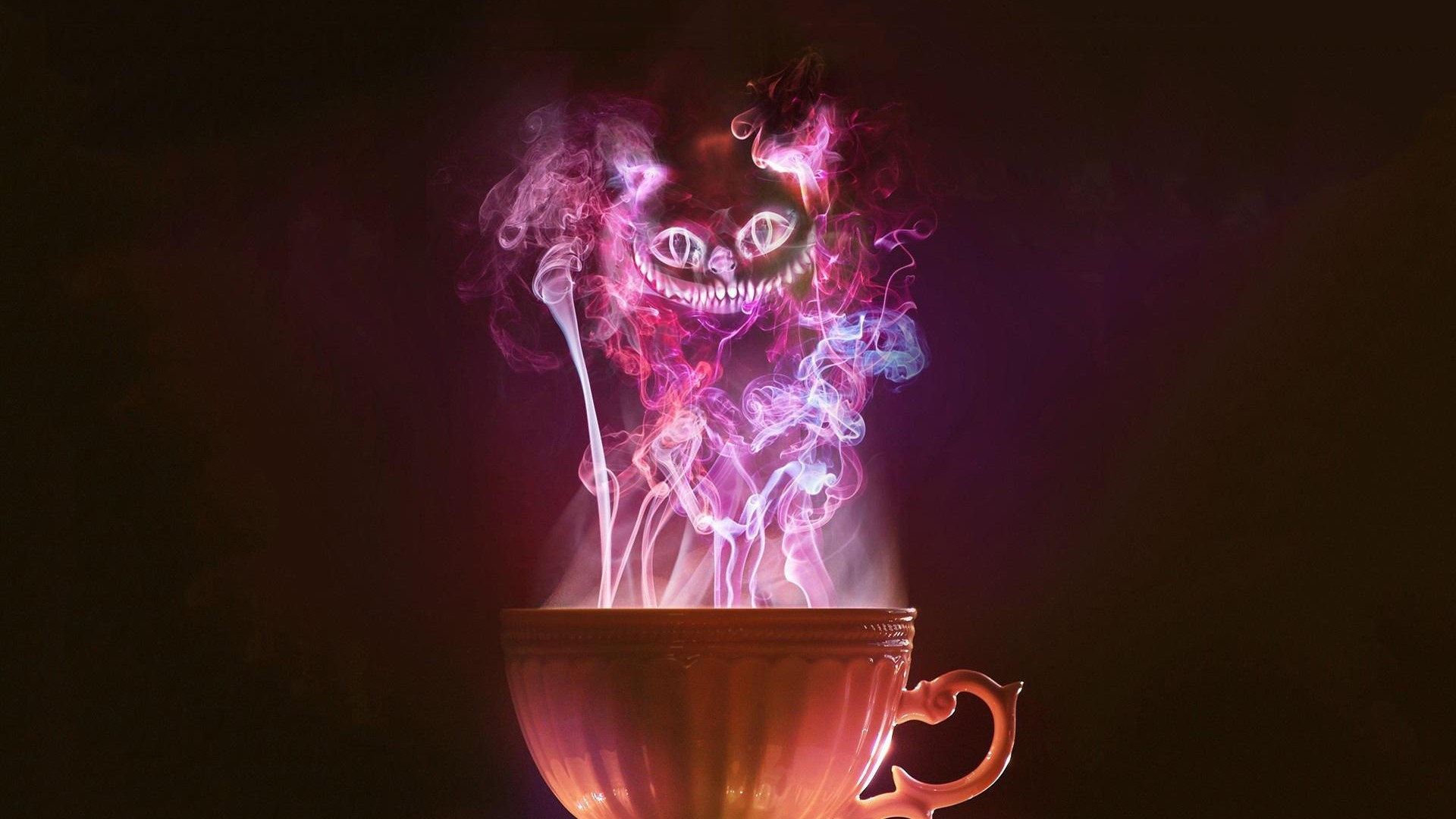 Cheshire Cat Smoke from Tea Cup HD Wallpaper