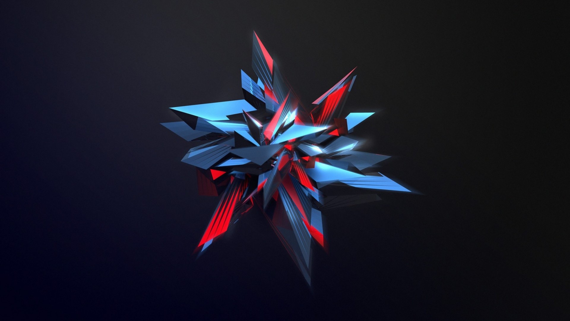 Abstract geometric crystal formation with blue and red accents HD Wallpaper
