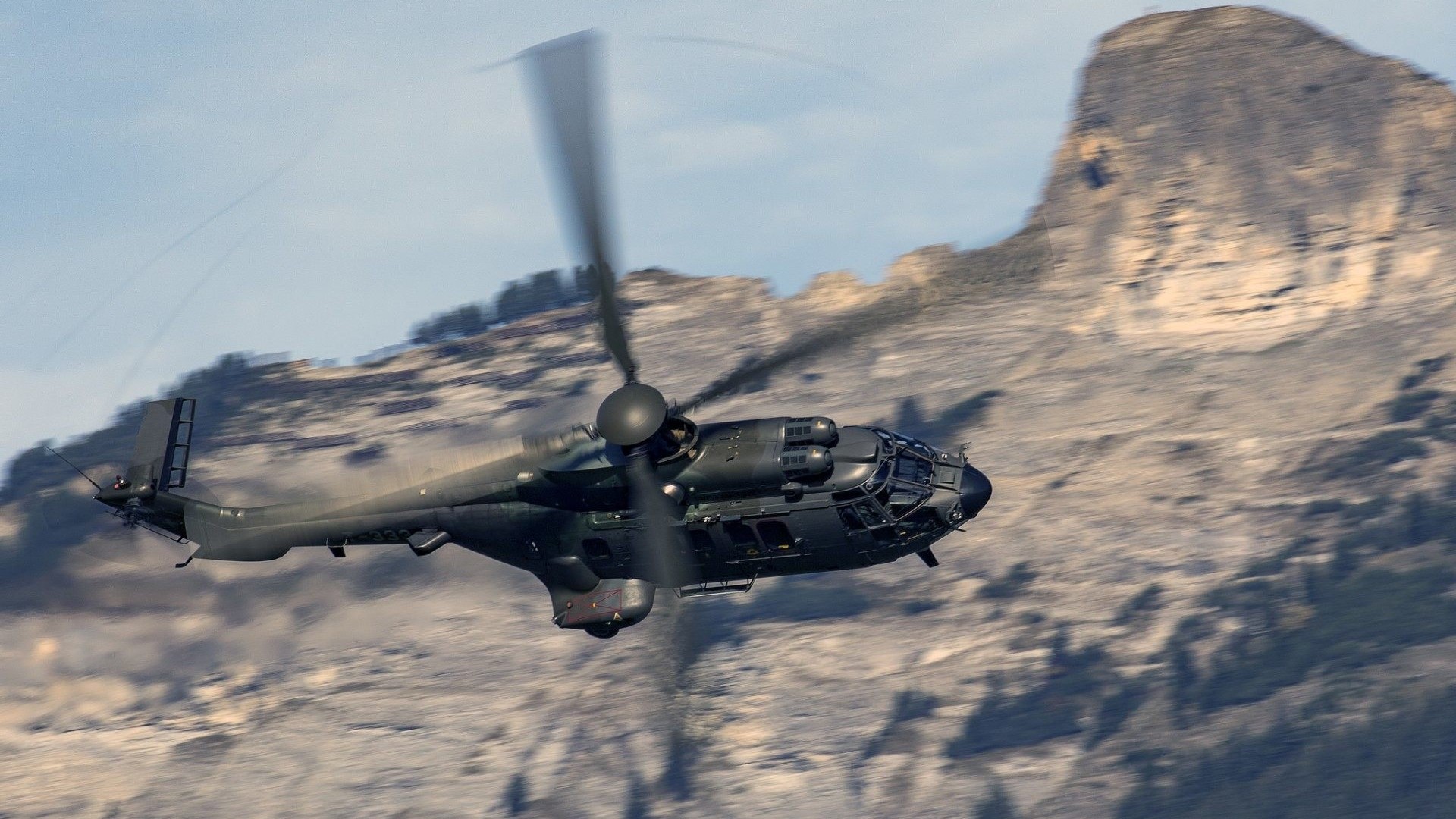 Super Puma Army Helicopter in Mountains HD Wallpaper