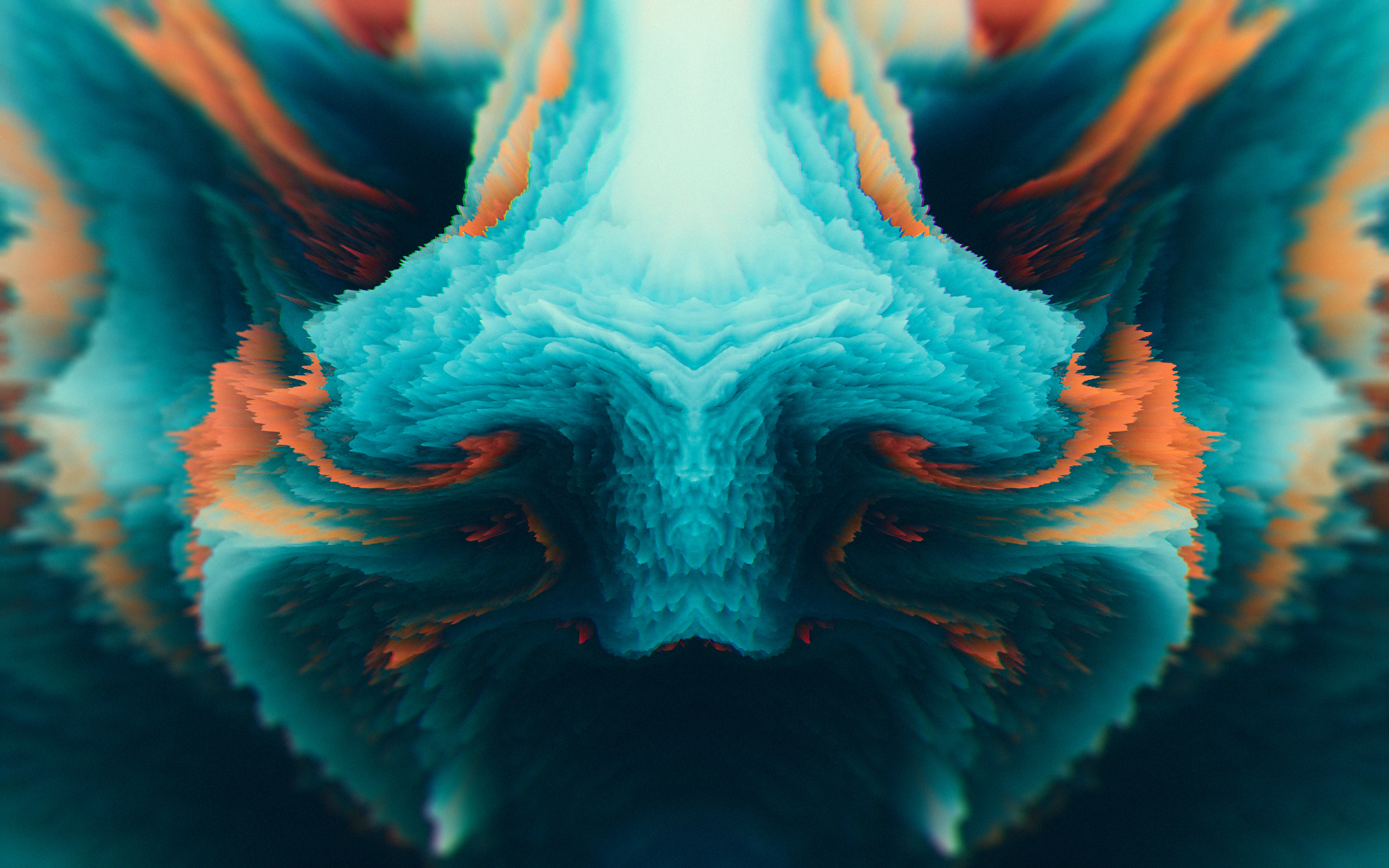 Abstract symmetrical blue and orange digital art HD Wallpaper