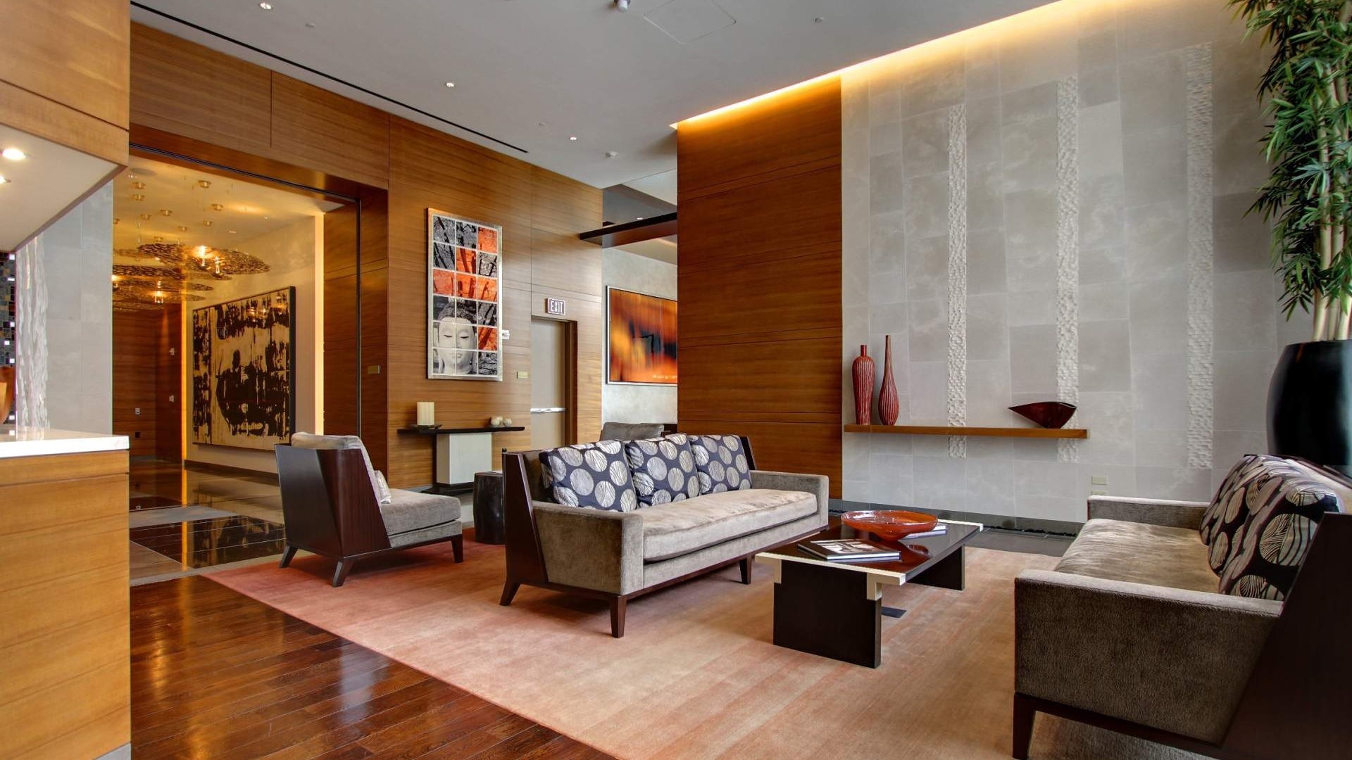 Modern living room with contemporary furniture and artwork HD Wallpaper
