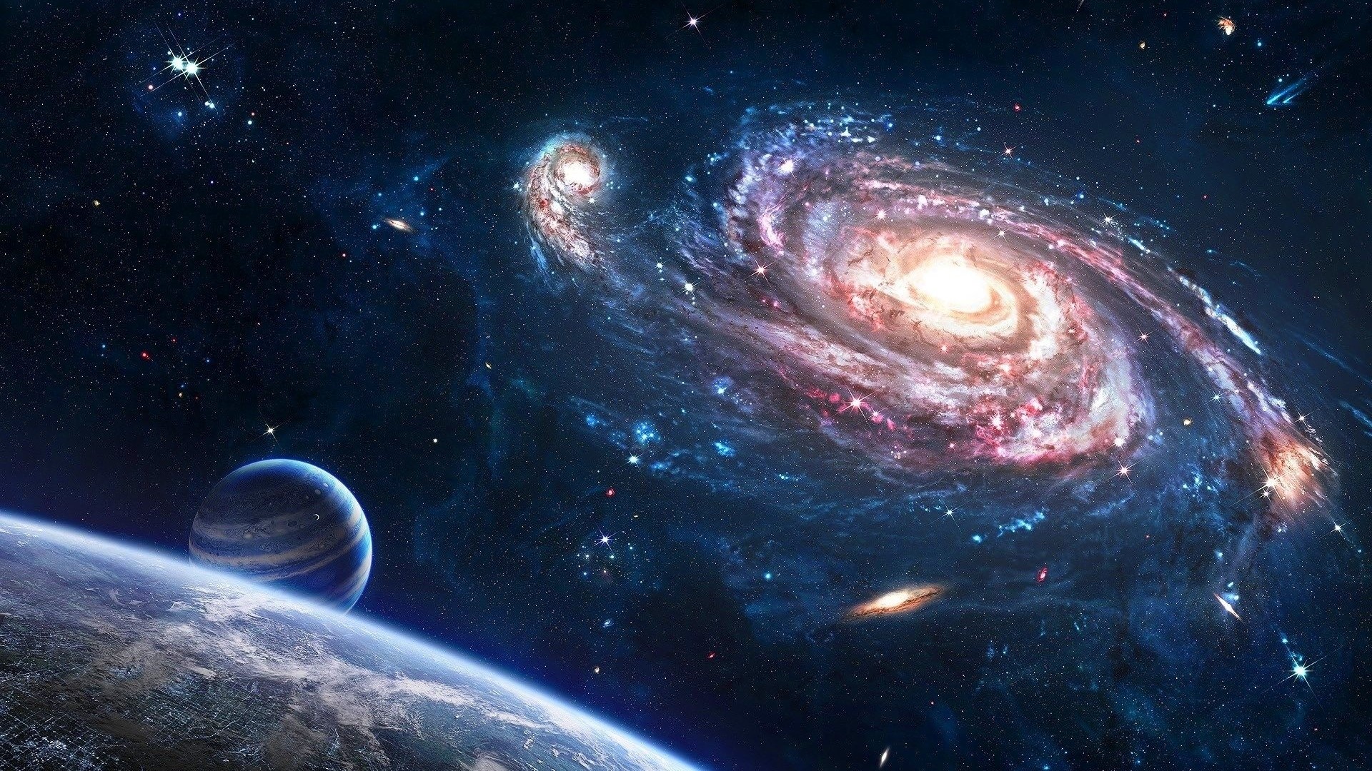 Galaxy with Planets and Stars HD Wallpaper