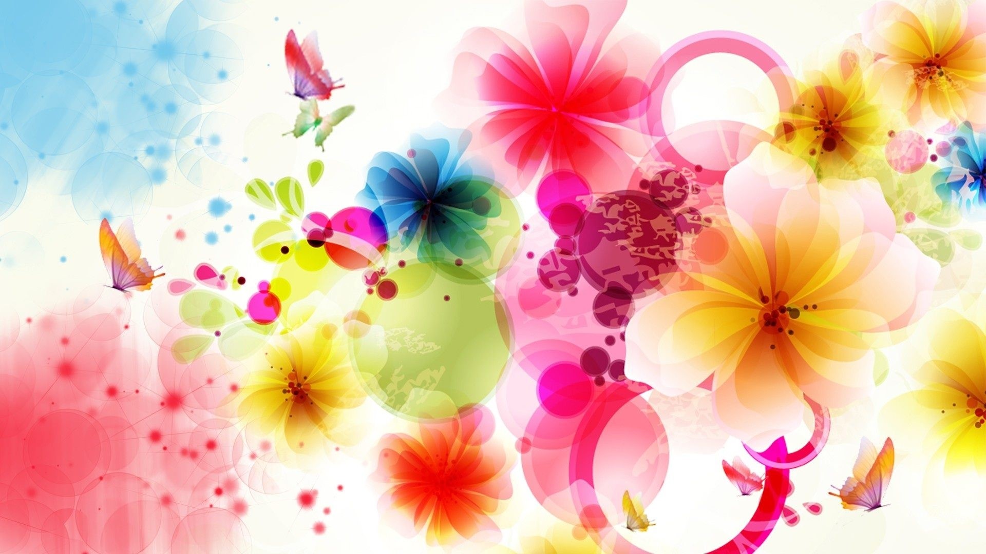 Colorful abstract flowers and butterflies vector art HD Wallpaper