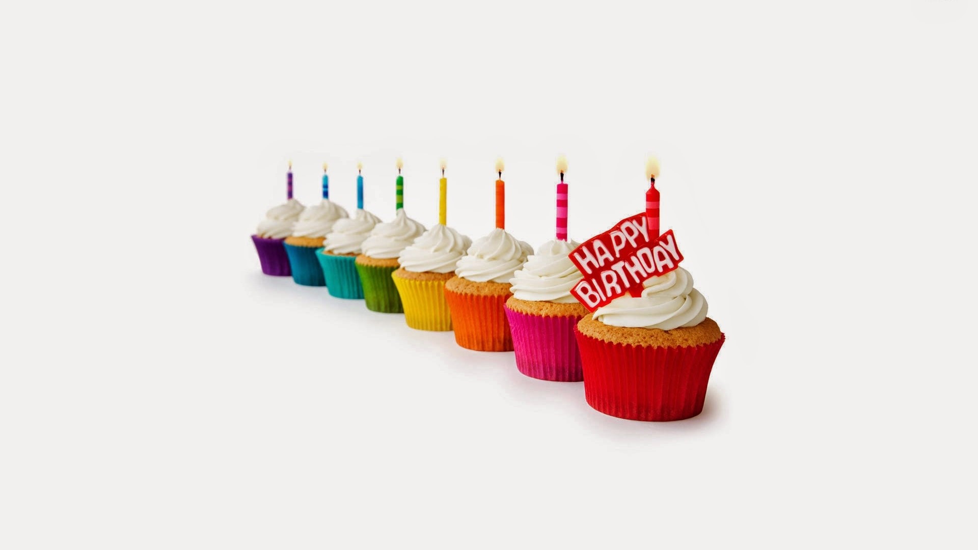 Birthday Cupcakes with Candles and "Happy Birthday" Sign HD Wallpaper