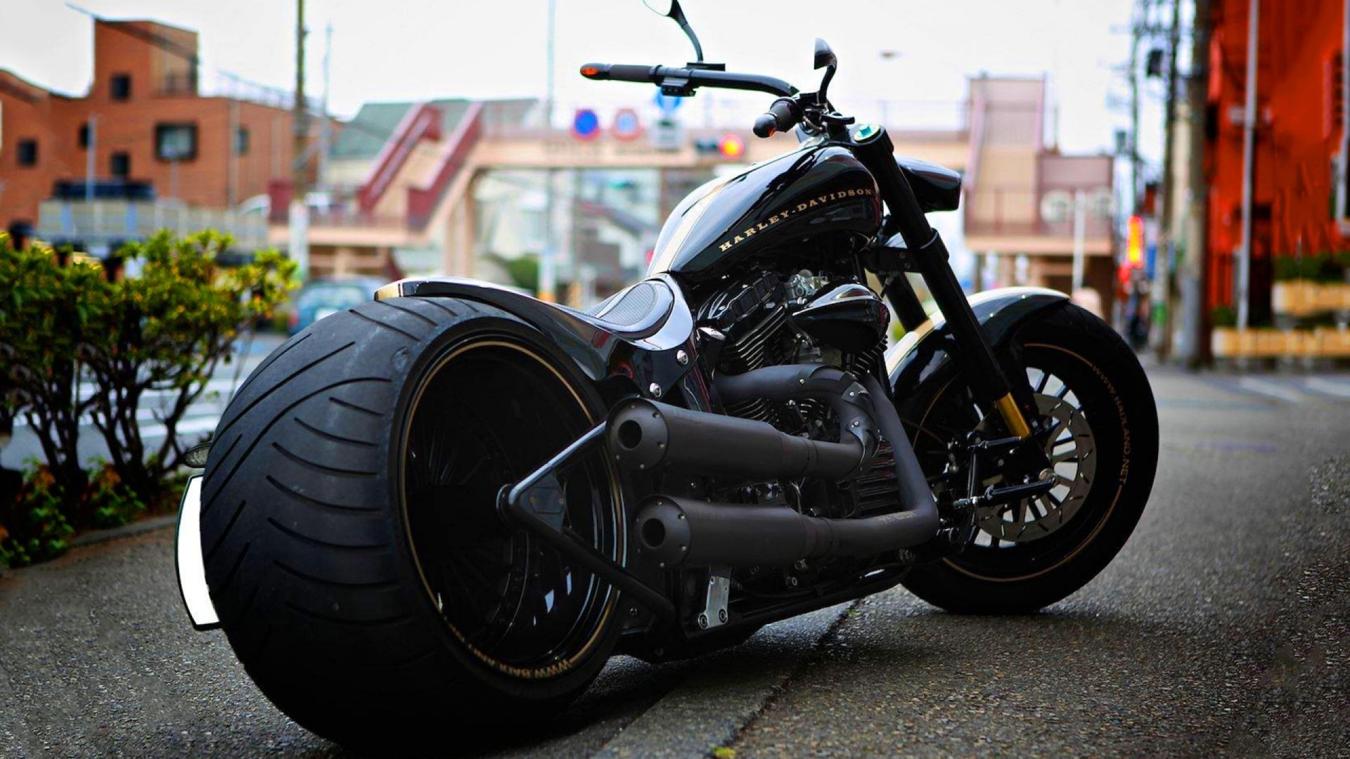 Custom Harley Davidson Motorcycle on Street HD Wallpaper