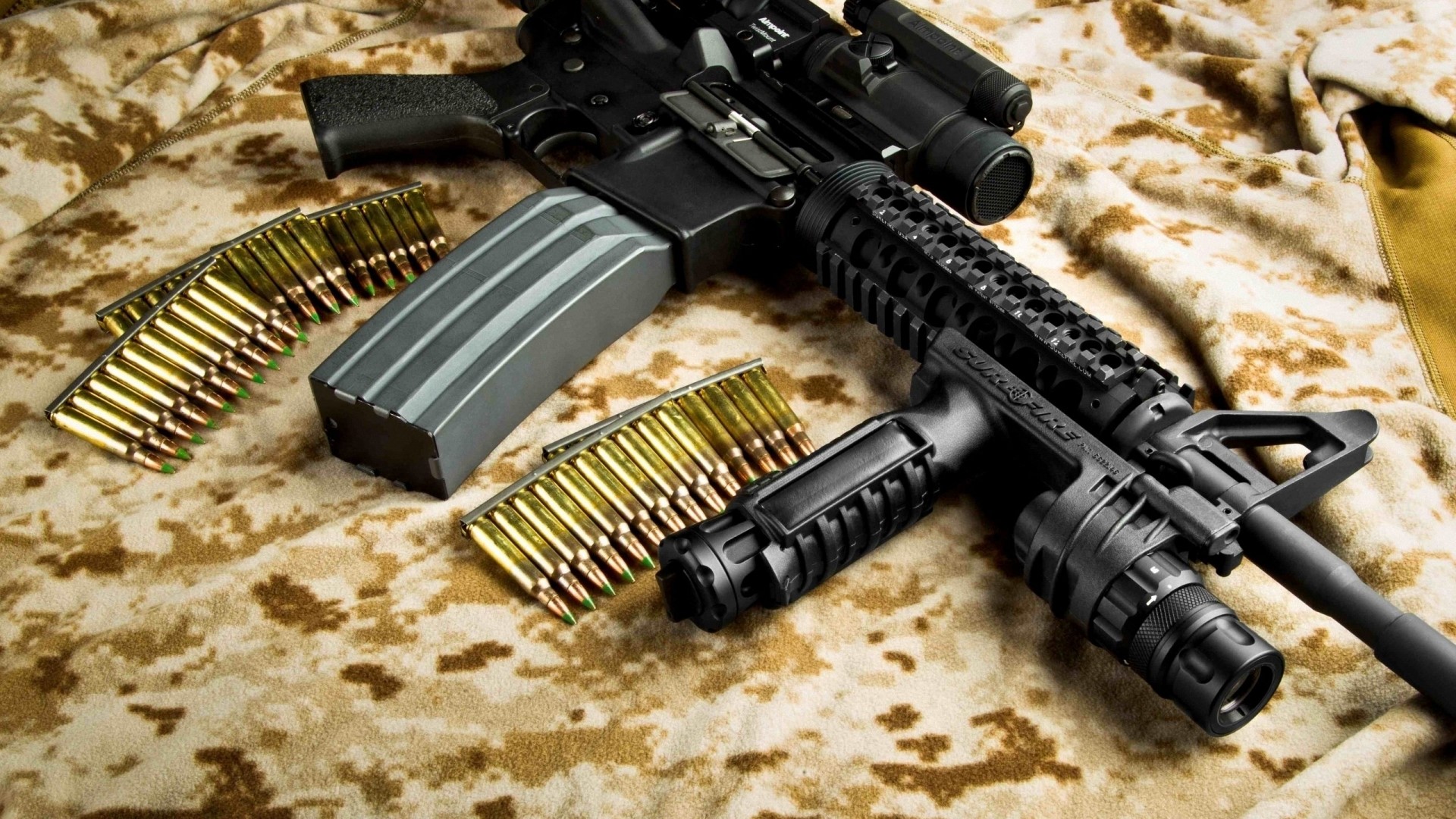 Automatic rifle with ammunition and magazine HD Wallpaper