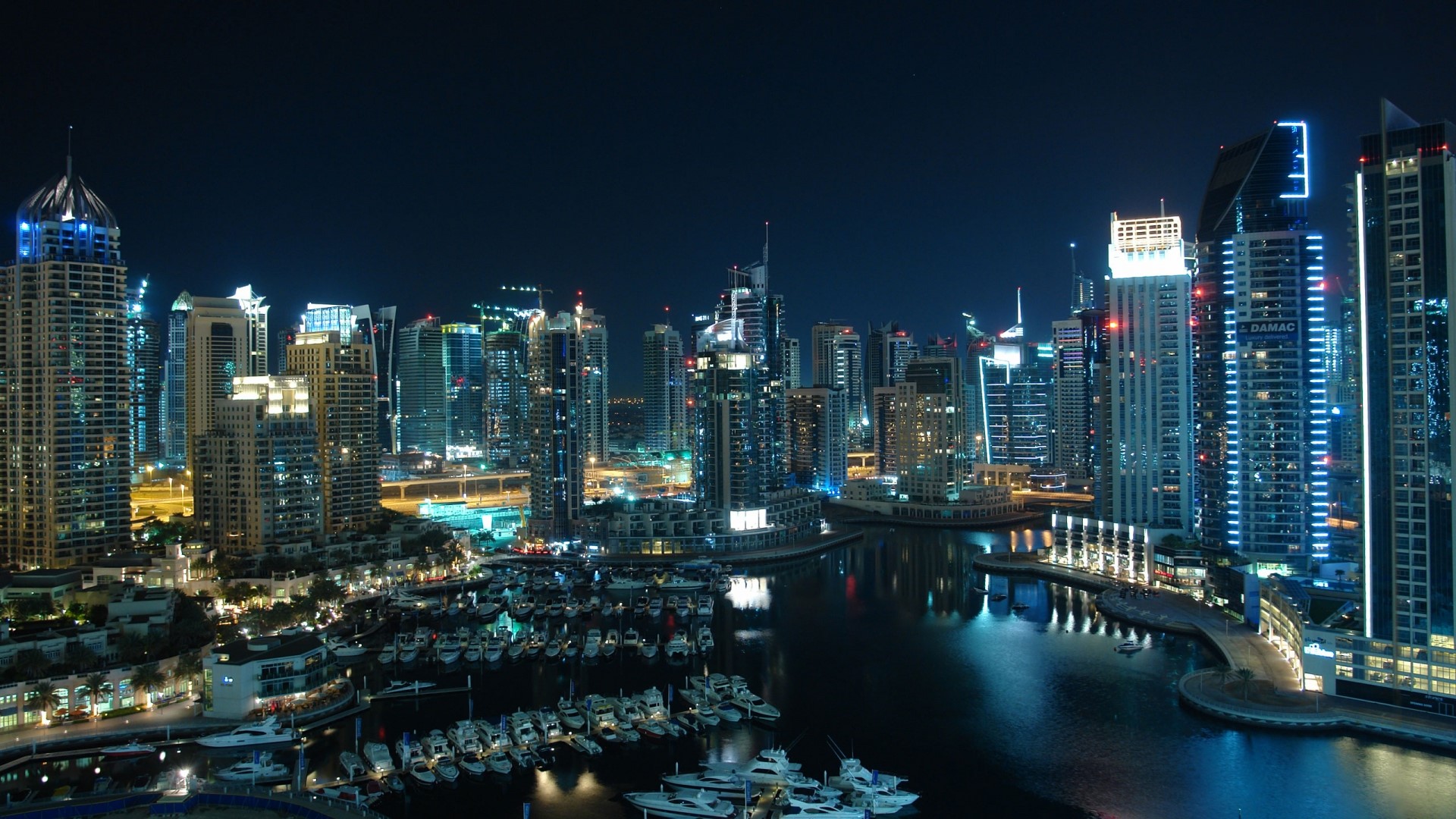 Dubai City Night Lights Port Harbor HD Wallpaper