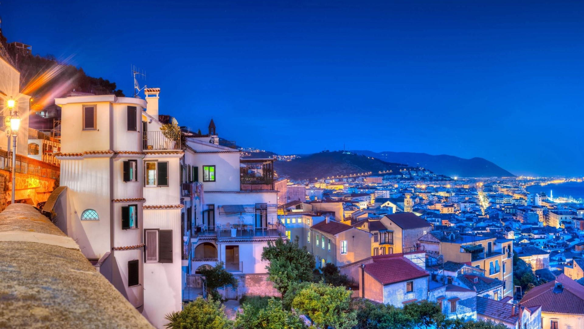 Cityscape of Salerno, Campania, Italy at Night HD Wallpaper