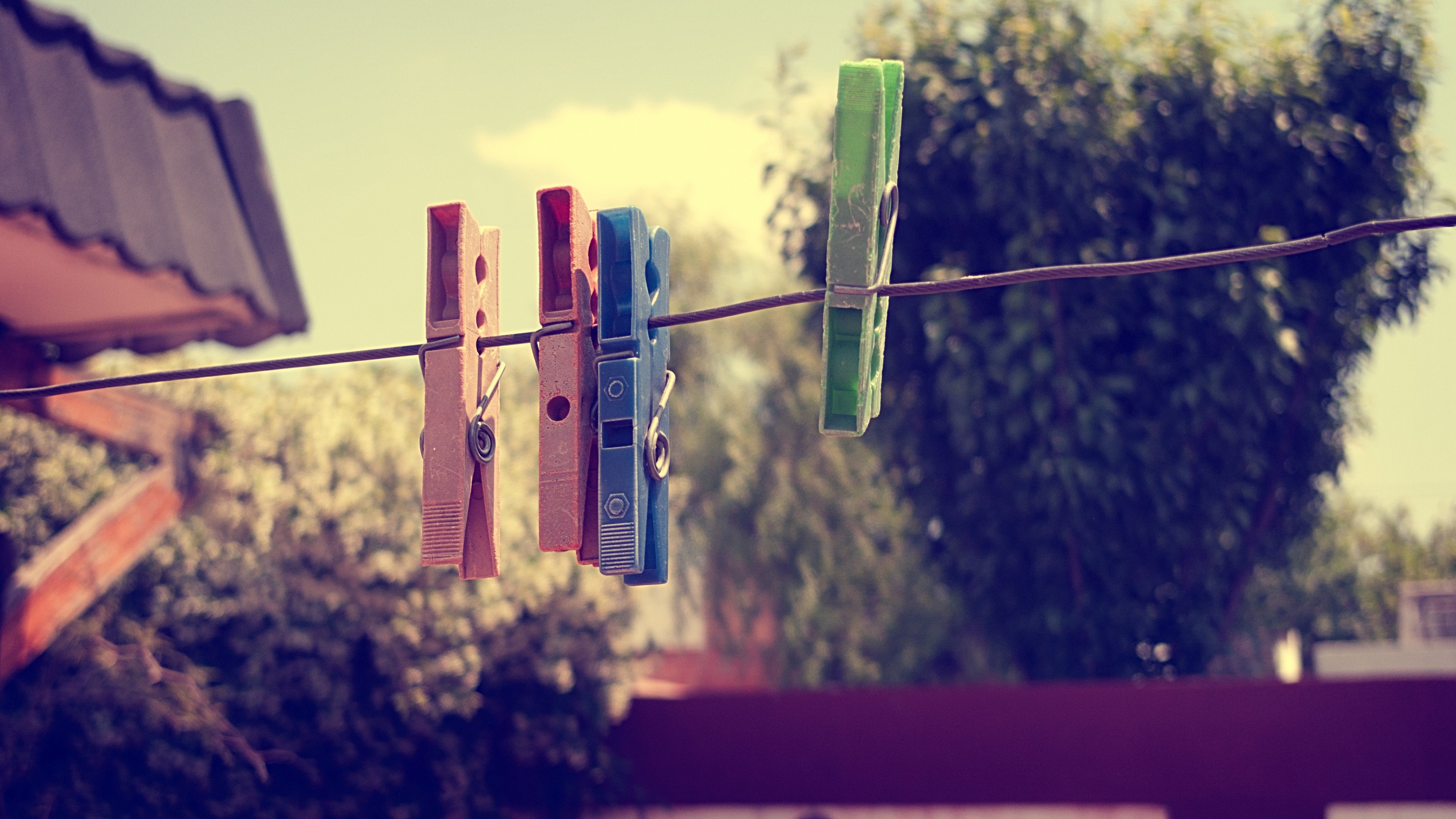 Colorful Plastic Clothesline Hooks on a Wire HD Wallpaper