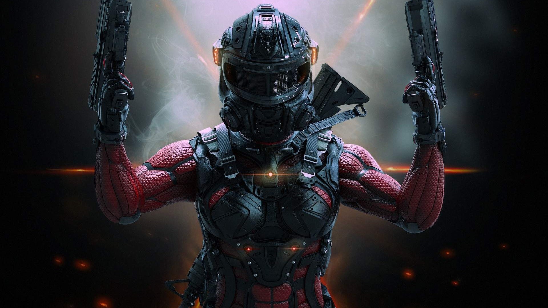 Fantasy Fighter Action Figure with Guns HD Wallpaper