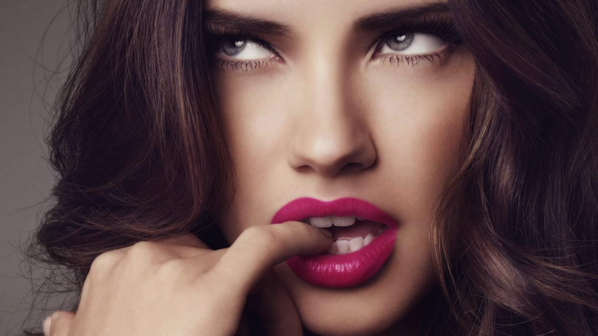 Adriana Lima Closeup Portrait with Pink Lips HD Wallpaper