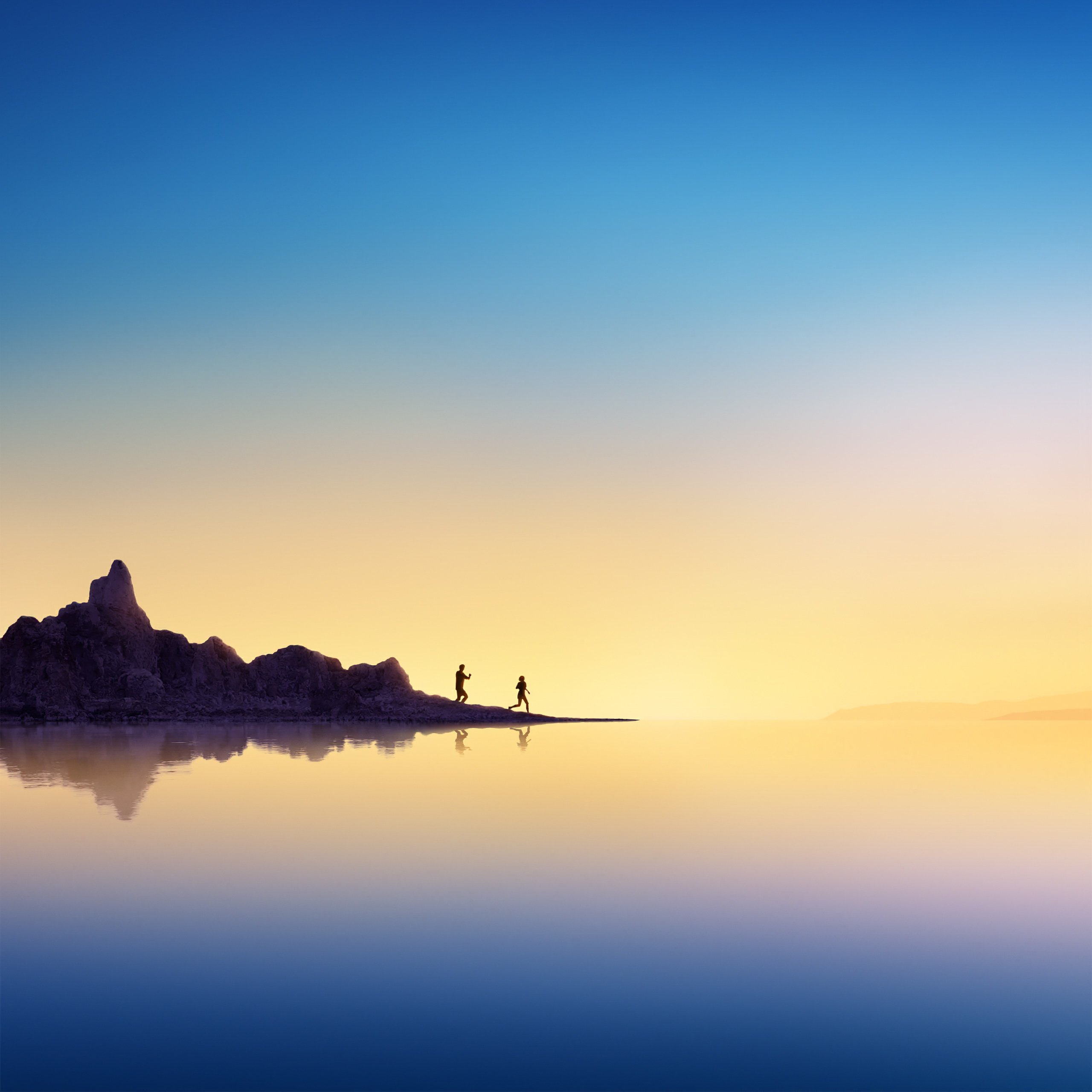 Couple running on island during sunset HD Wallpaper